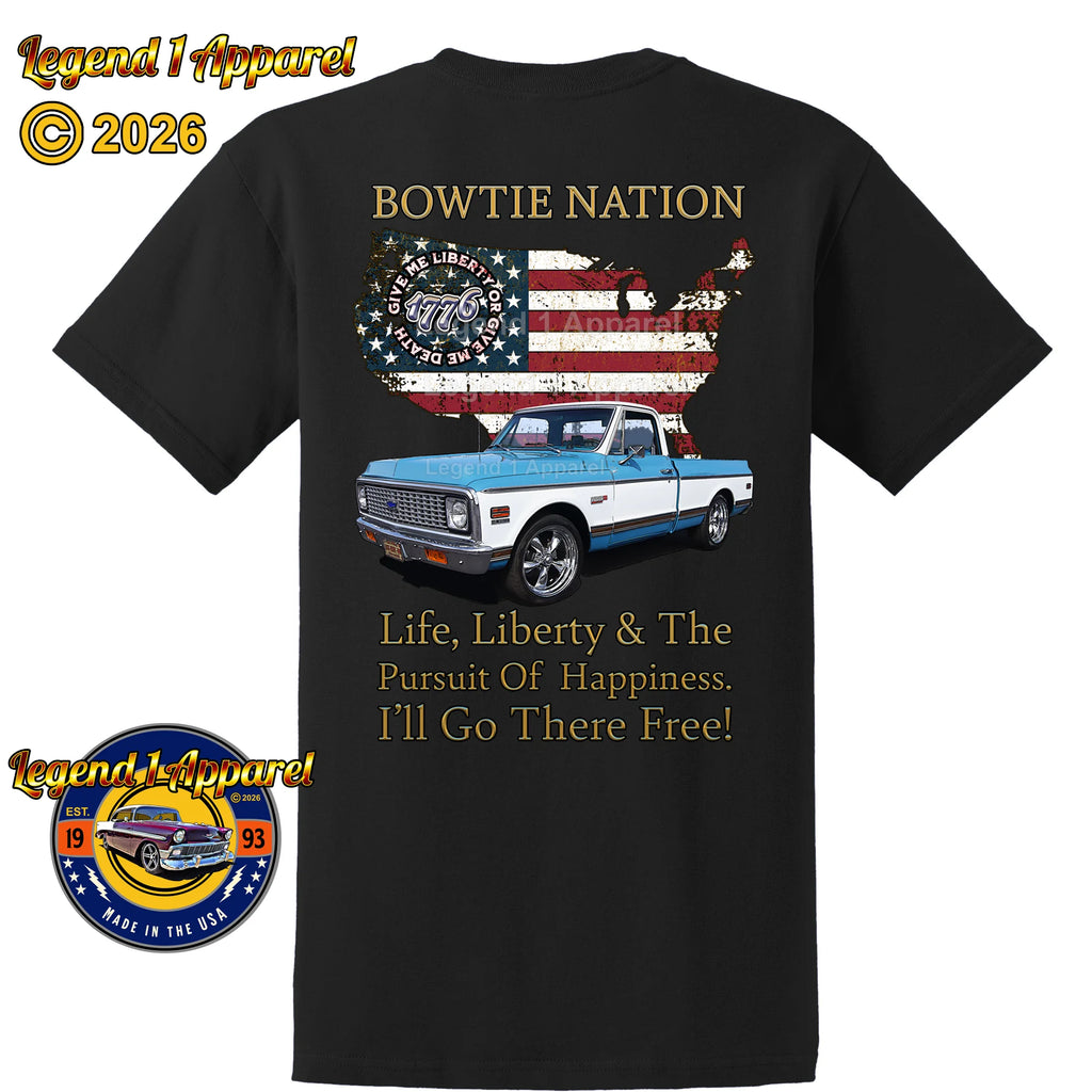1972 Chevrolet Pick Up Truck Bowtie Nation T-Shirt – 72 Chevy Classic Truck Graphic Tee