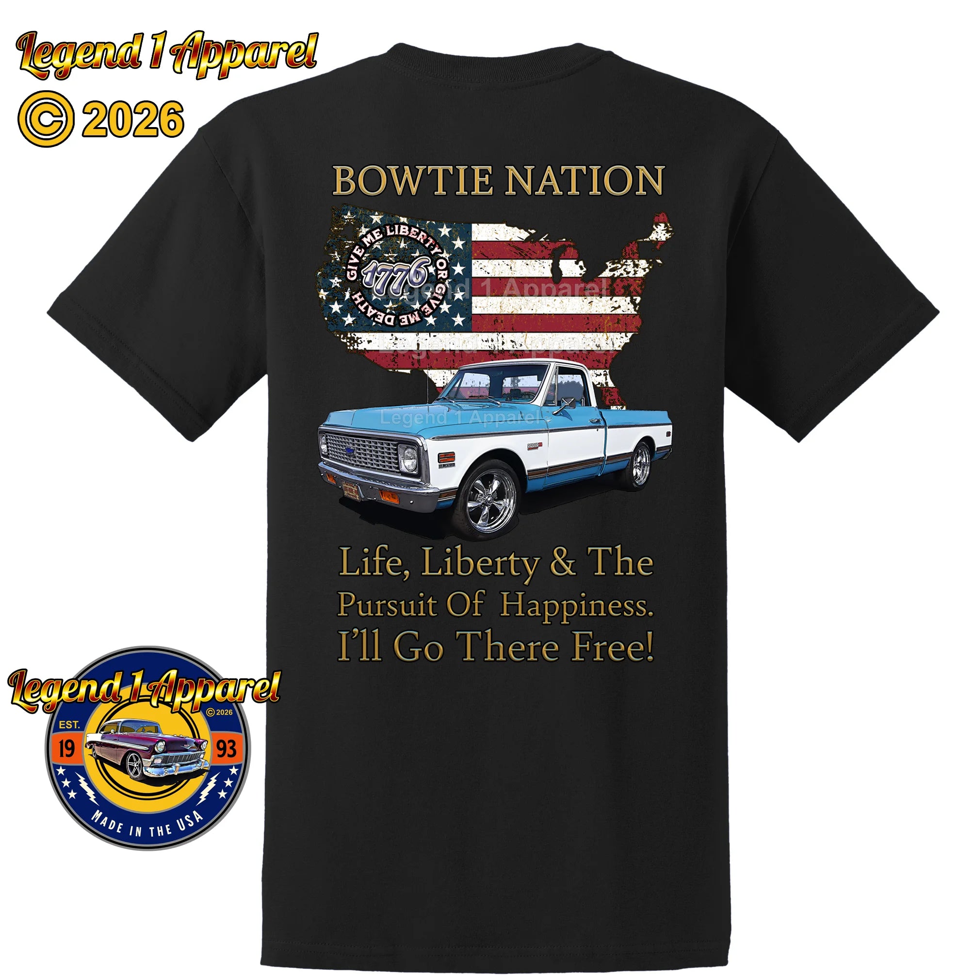 1972 Chevrolet Pick Up Truck Bowtie Nation T-Shirt – 72 Chevy Classic Truck Graphic Tee