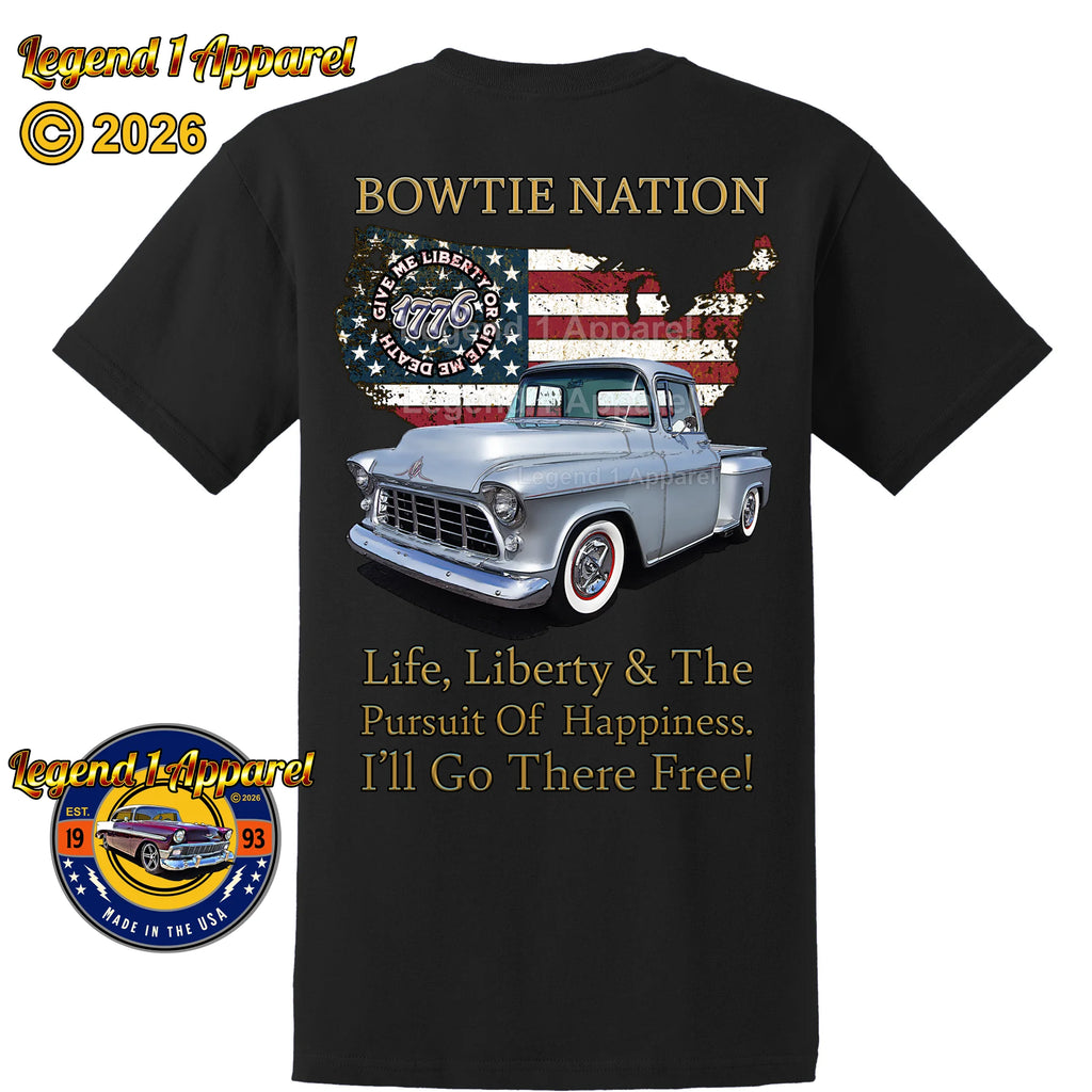 1955 Chevrolet Pick Up Truck Bowtie Nation T-Shirt – 55 Chevy Classic Truck Graphic Tee