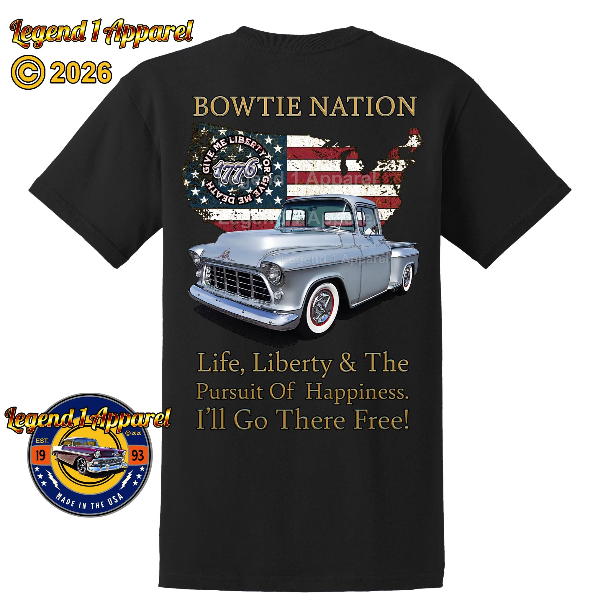 1955 Chevrolet Pick Up Truck Bowtie Nation T-Shirt – 55 Chevy Classic Truck Graphic Tee