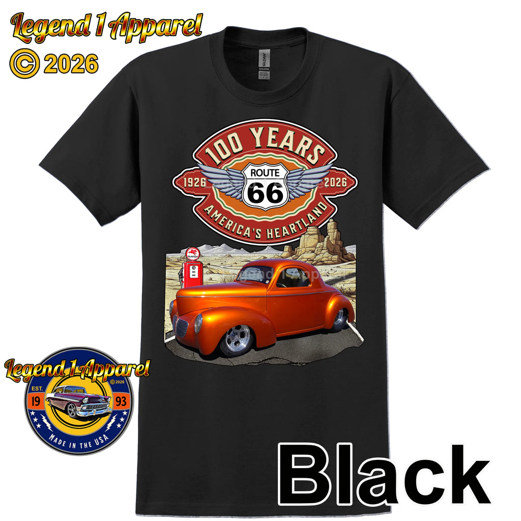 1941 Willys Coupe Classic Car Graphic Tee – Route 66 100 Years T-Shirt