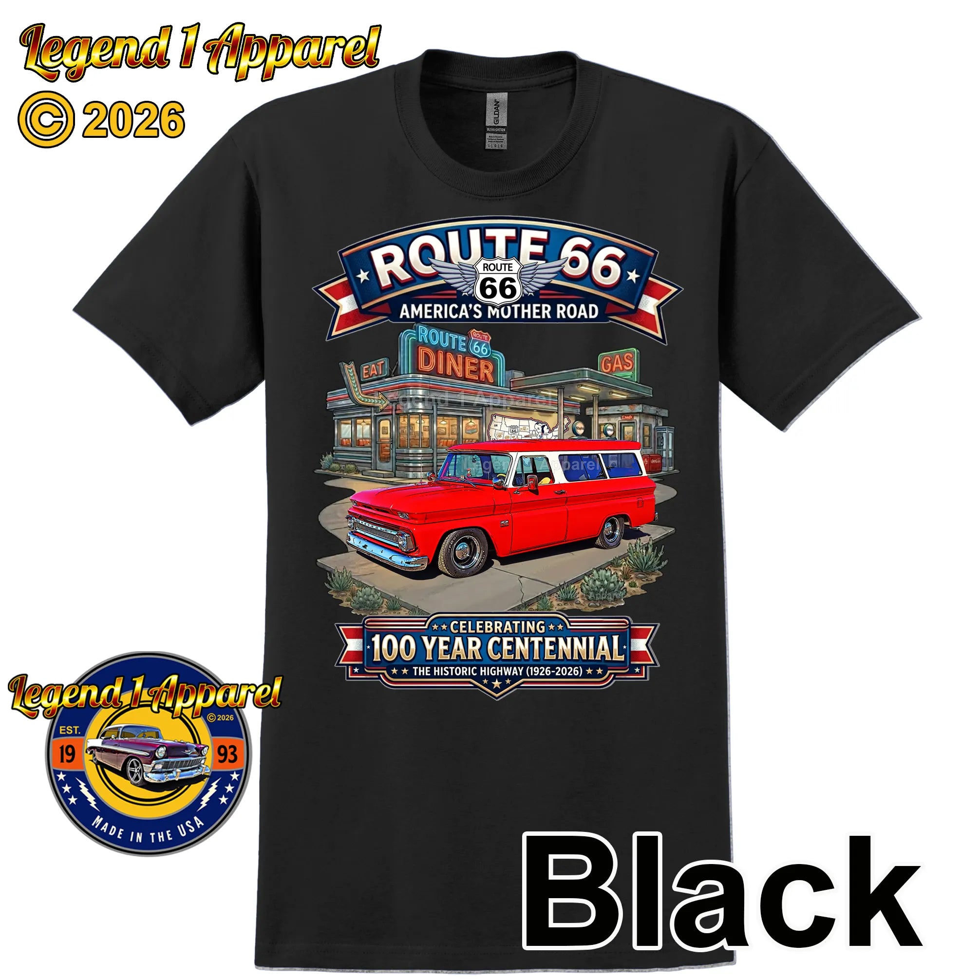 1966 Chevrolet Suburban Carryall Classic Truck Graphic Tee – Route 66 Centennial T-Shirt