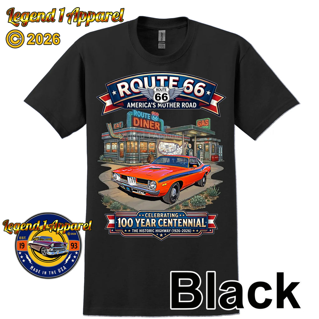 1972 Plymouth Cuda Classic Car Graphic Tee – Route 66 Centennial T-Shirt