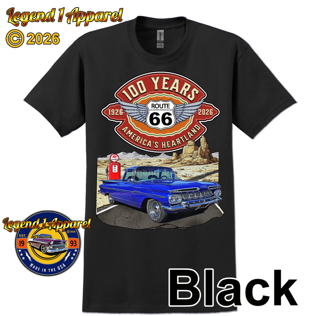 1959 Chevrolet El Camino Classic Truck Graphic Tee – Route 66 100 Years T-Shirt