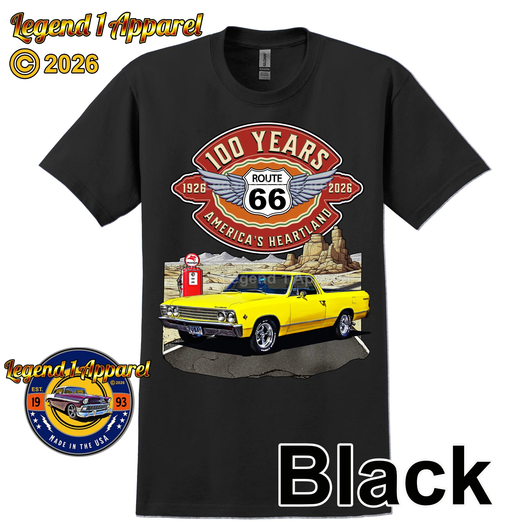 1967 Chevrolet El Camino Classic Truck Graphic Tee – Route 66 100 Years T-Shirt