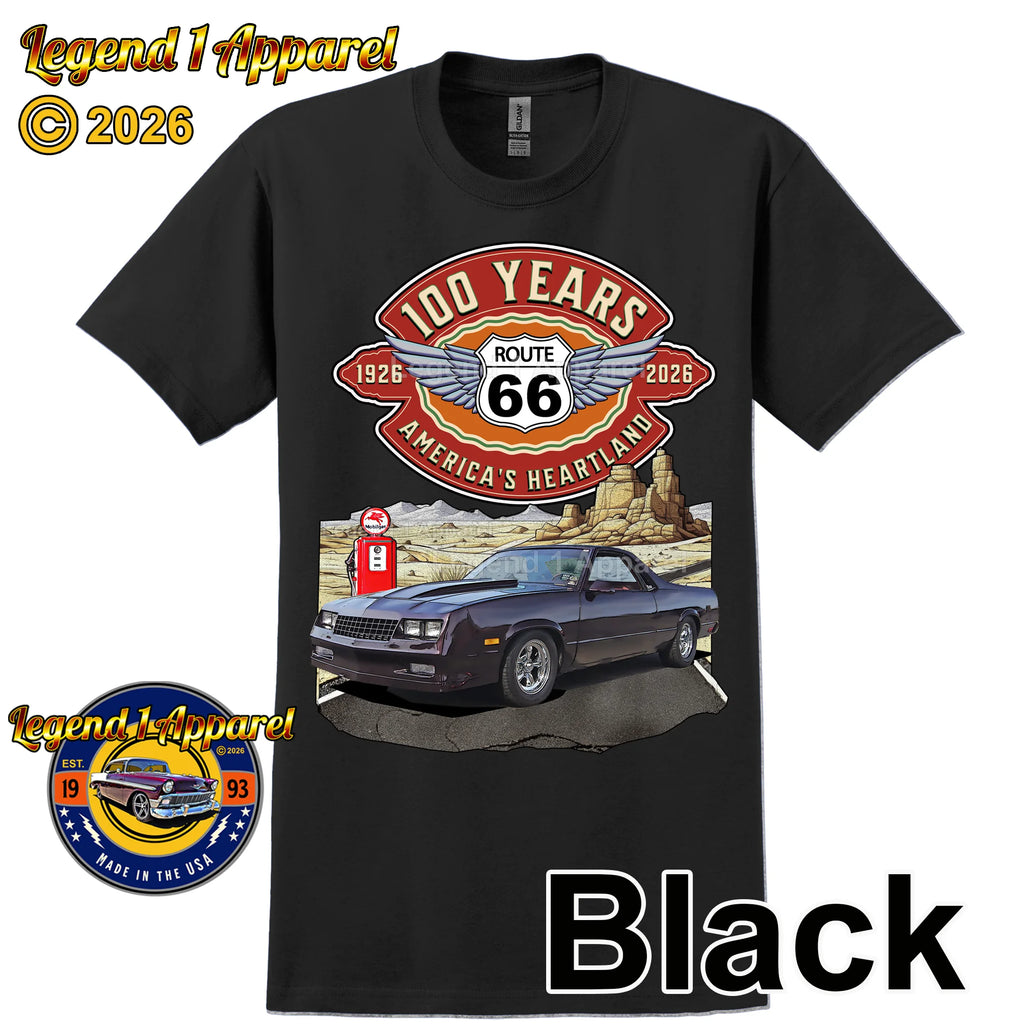 1983 Chevrolet El Camino Classic Truck Graphic Tee – Route 66 100 Years T-Shirt