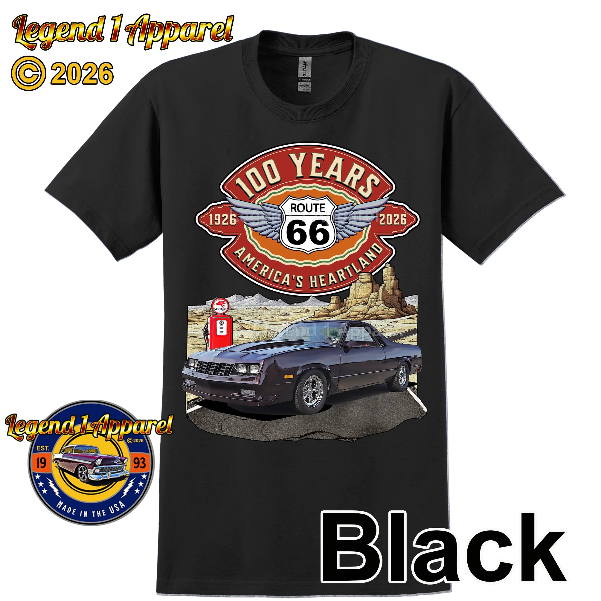 1983 Chevrolet El Camino Classic Truck Graphic Tee – Route 66 100 Years T-Shirt