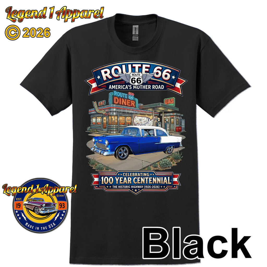 1955 Chevrolet Bel Air Coupe Classic Car Graphic Tee – Route 66 Centennial T-Shirt
