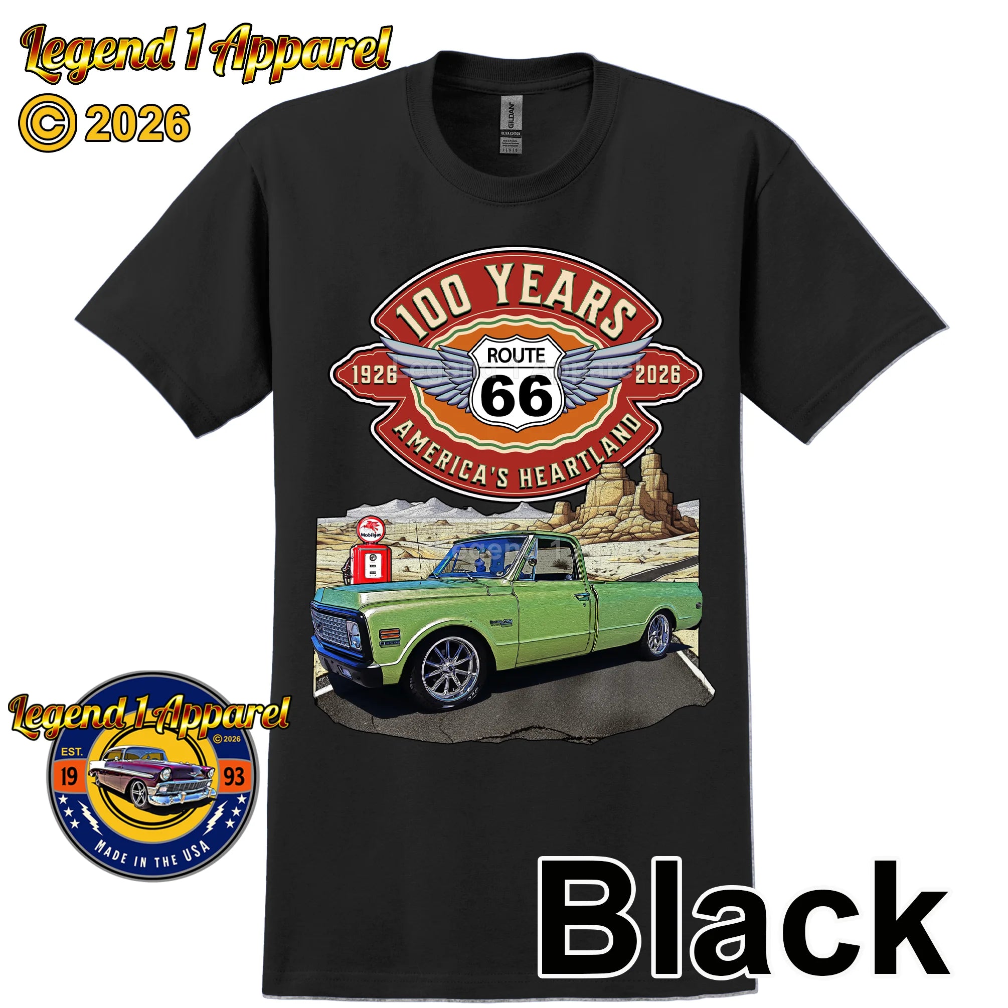 1972 Chevrolet Pick up Classic Truck Graphic Tee – Route 66 100 Years T-Shirt