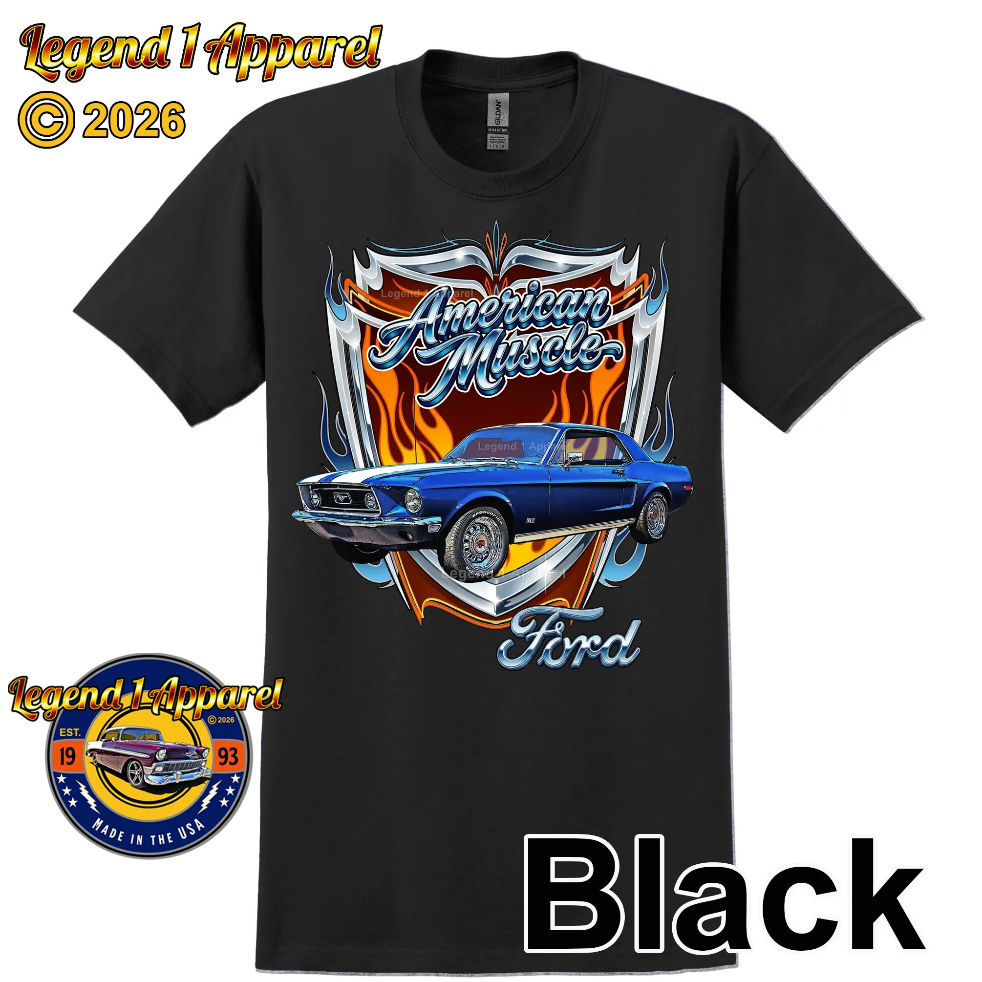 1968 Ford Mustang GT Classic Car Graphic Tee – American Muscle T-Shirt