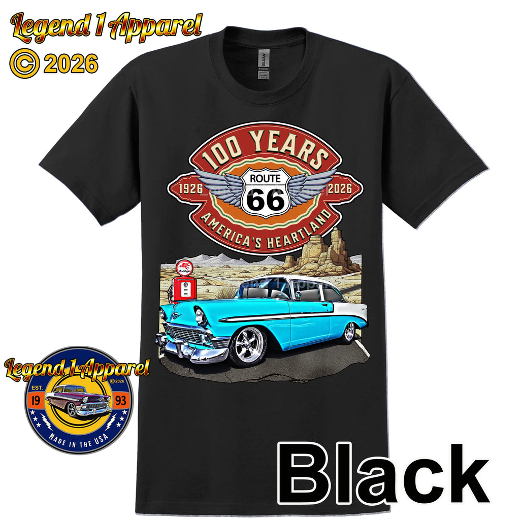 1956 Chevrolet Bel Air Coupe Classic Car Graphic Tee – Route 66 100 Years T-Shirt