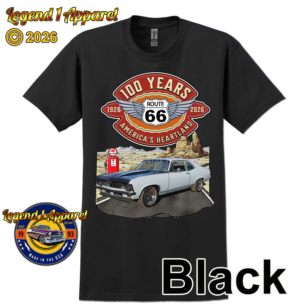 1972 Chevrolet Nova SS Classic Car Graphic Tee – Route 66 100 Years T-Shirt