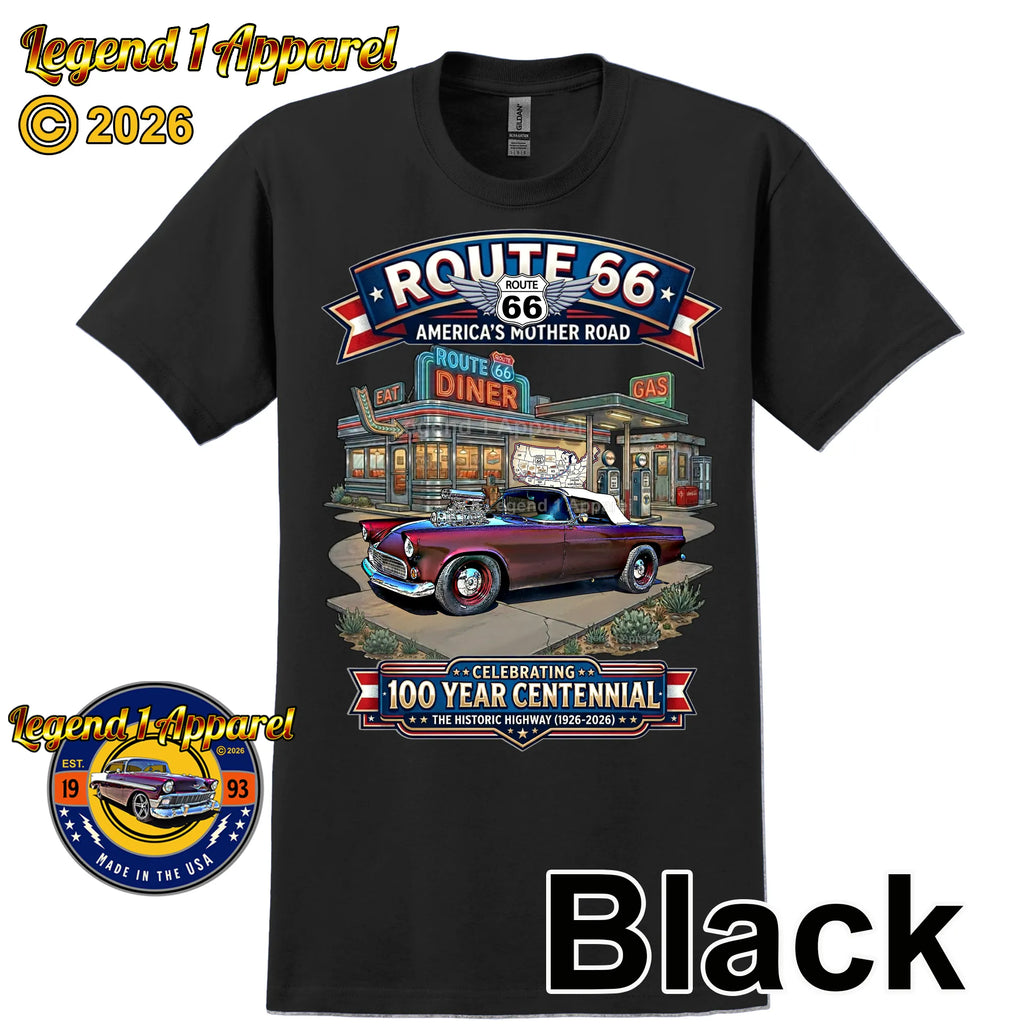 1955 Ford Thunderbird Classic Car Graphic Tee – Route 66 Centennial T-Shirt