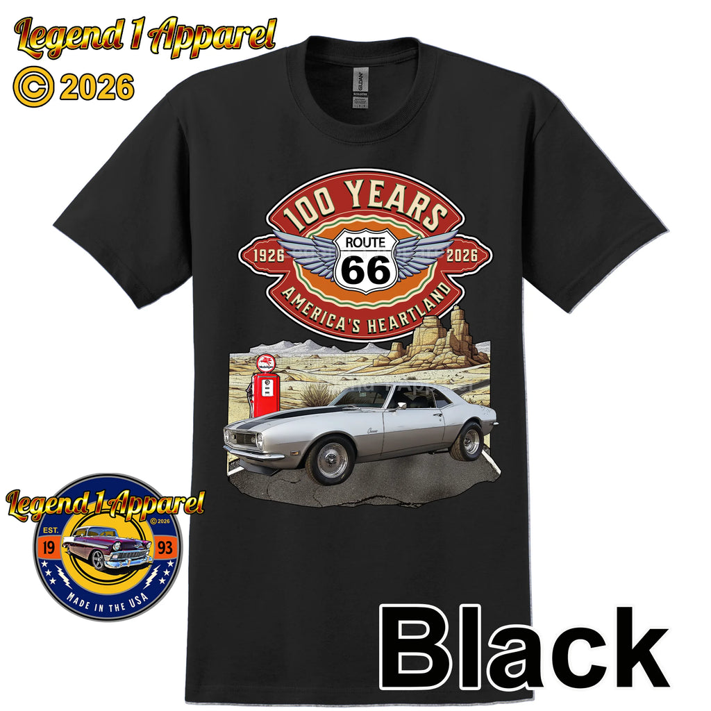 1968 Chevrolet Camaro Classic Car Graphic Tee – Route 66 100 Years T-Shirt