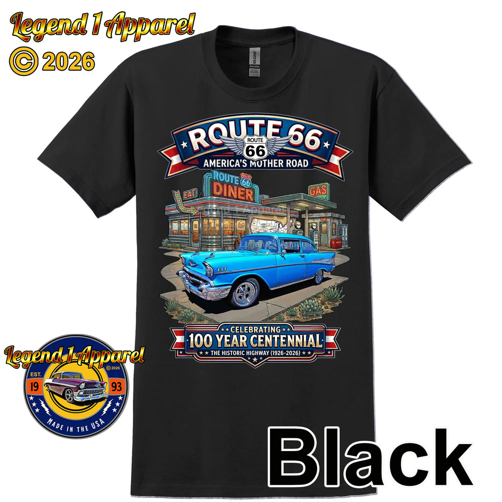 1957 Chevrolet Bel Air Coupe Classic Car Graphic Tee – Route 66 Centennial T-Shirt
