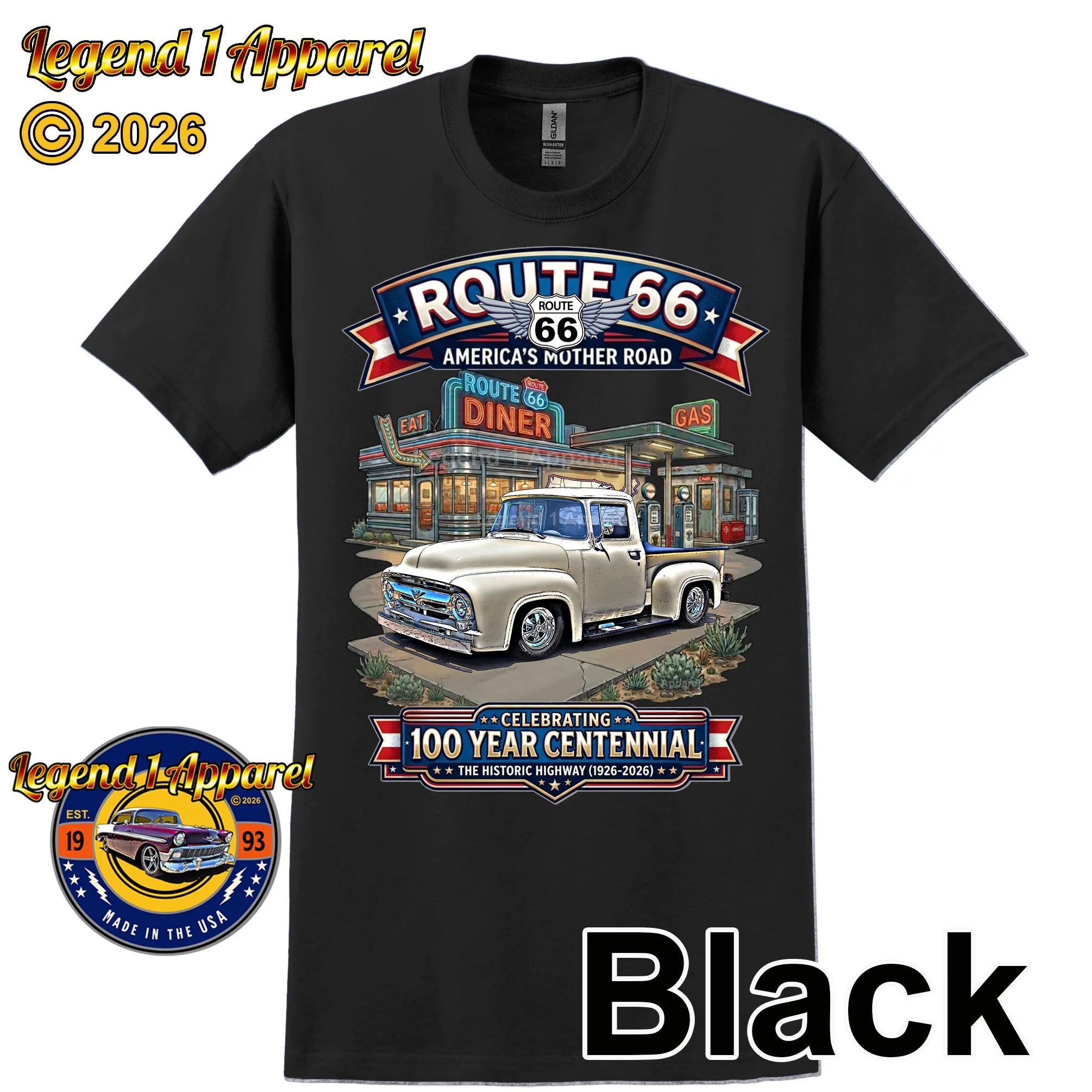 1956 Ford F100 Pick up Classic Truck Graphic Tee – Route 66 Centennial T-Shirt