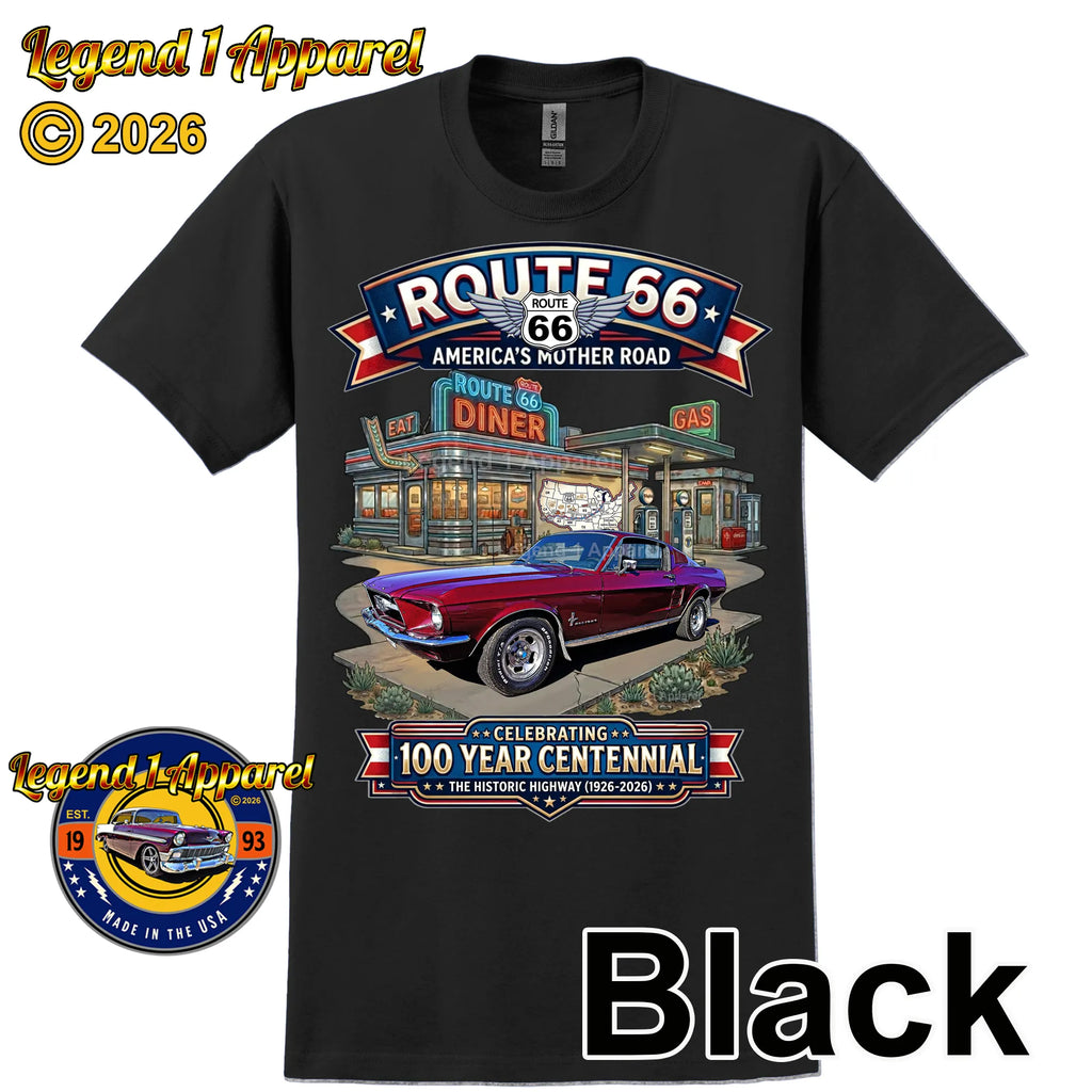 1967 Ford Mustang Fastback Classic Car Graphic Tee – Route 66 Centennial T-Shirt