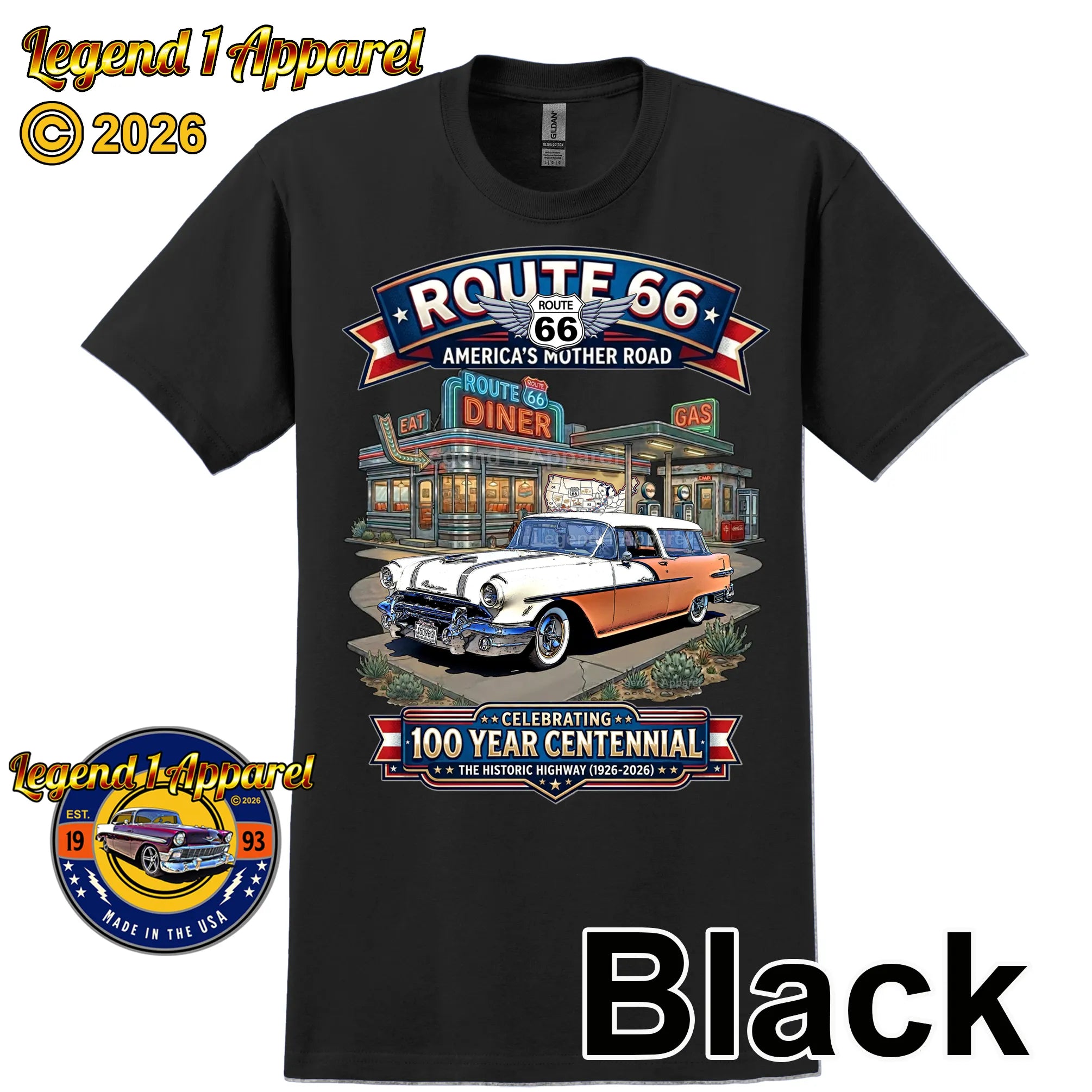 1956 Pontiac Safari Star Chief Station Wagon Classic Car Graphic Tee – Route 66 Centennial T-Shirt