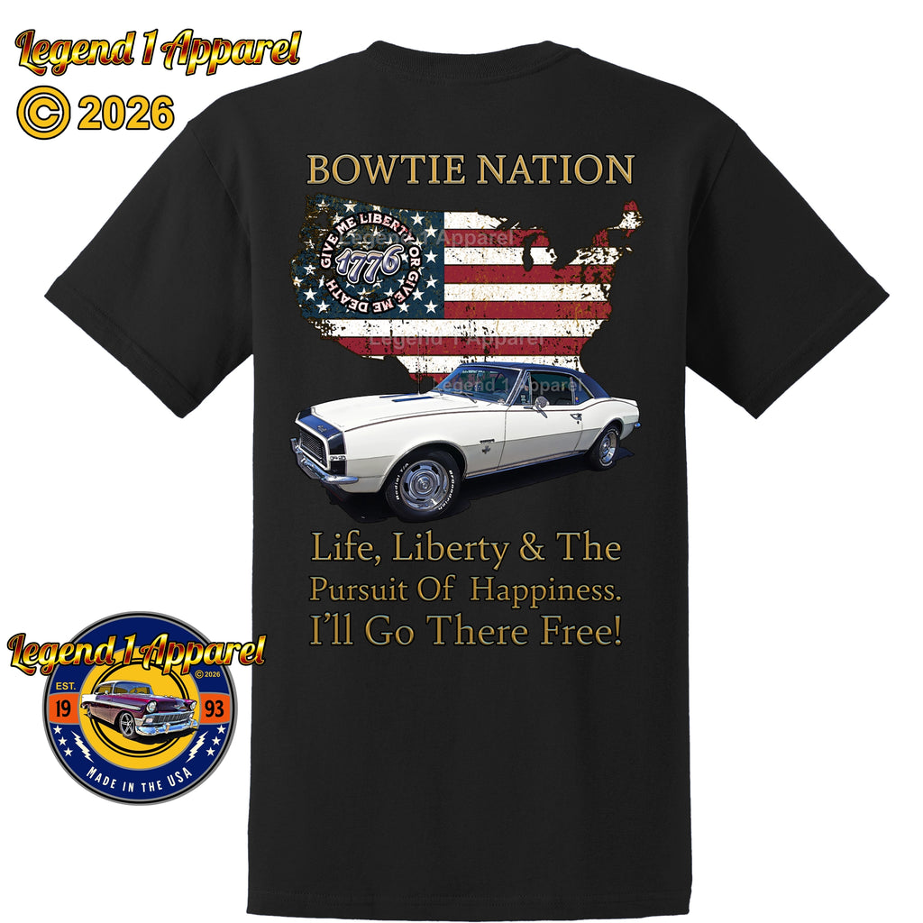 1967 Chevrolet Camaro Bowtie Nation T-Shirt – 67 Chevy Classic Car Graphic Tee