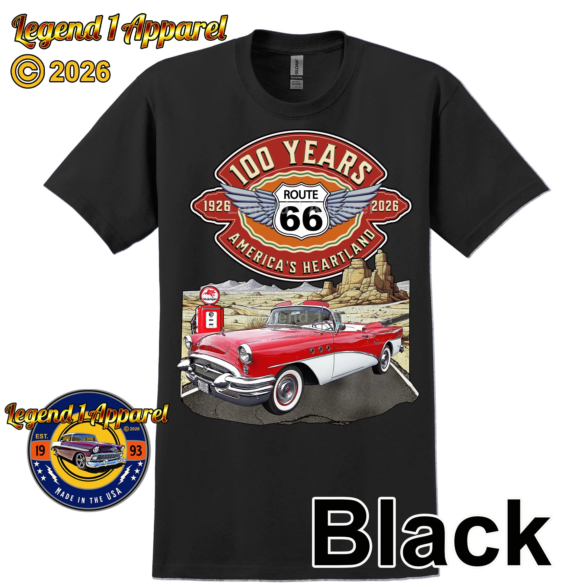 1955 Buick Special Convertible Classic Car Graphic Tee – Route 66 100 Years T-Shirt