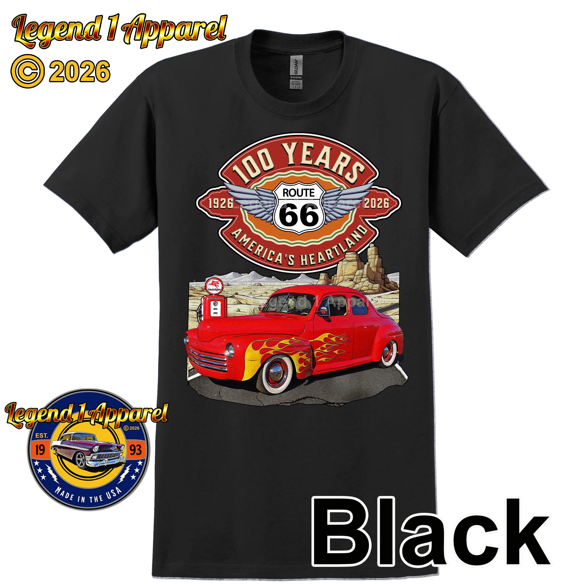 1946 Ford Coupe Classic Car Graphic Tee – Route 66 100 Years T-Shirt