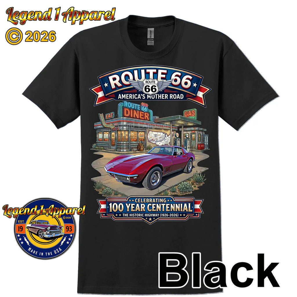 1969 Chevrolet Corvette C3 Classic Car Graphic Tee – Route 66 Centennial T-Shirt