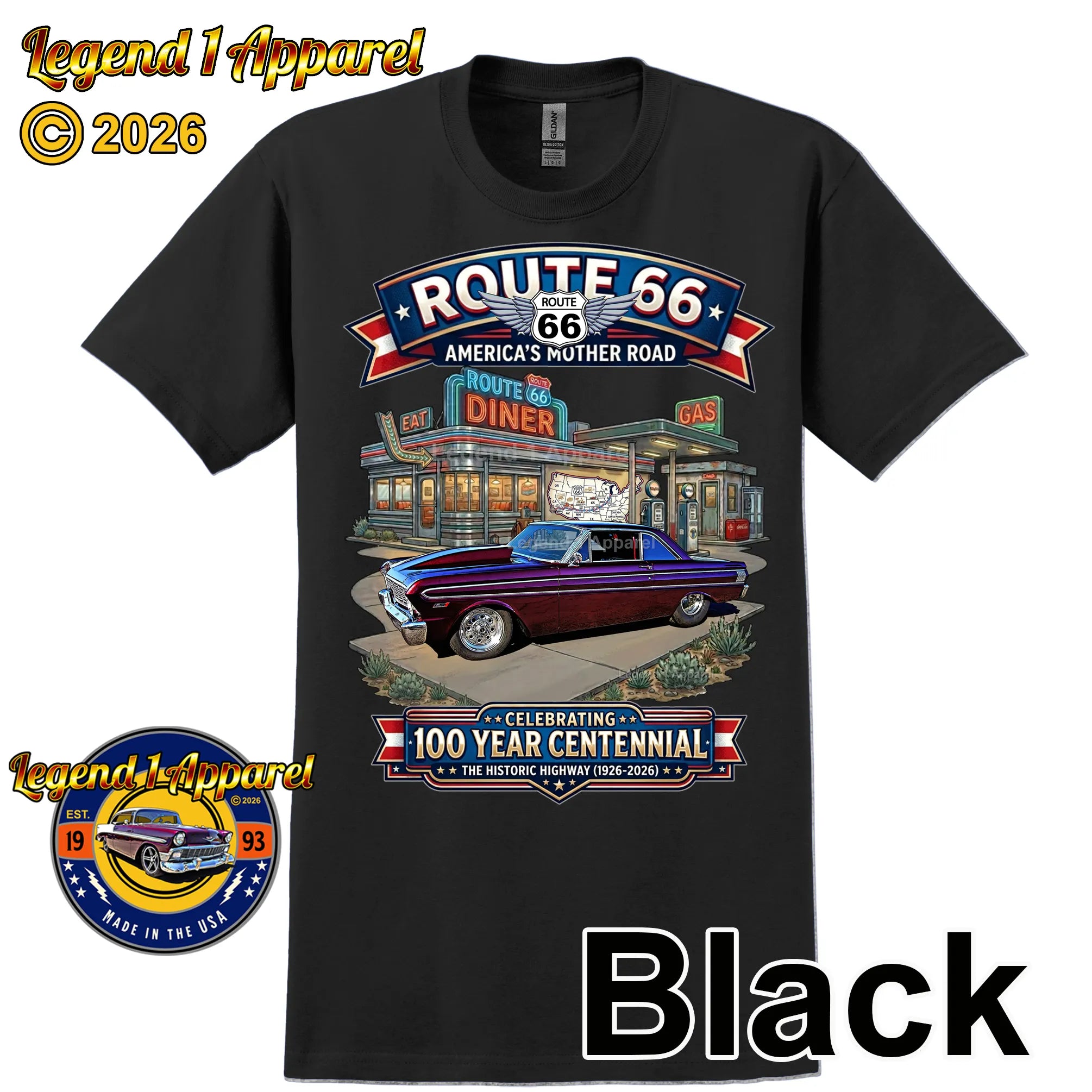 1964 Ford Falcon Classic Car Graphic Tee – Route 66 Centennial T-Shirt