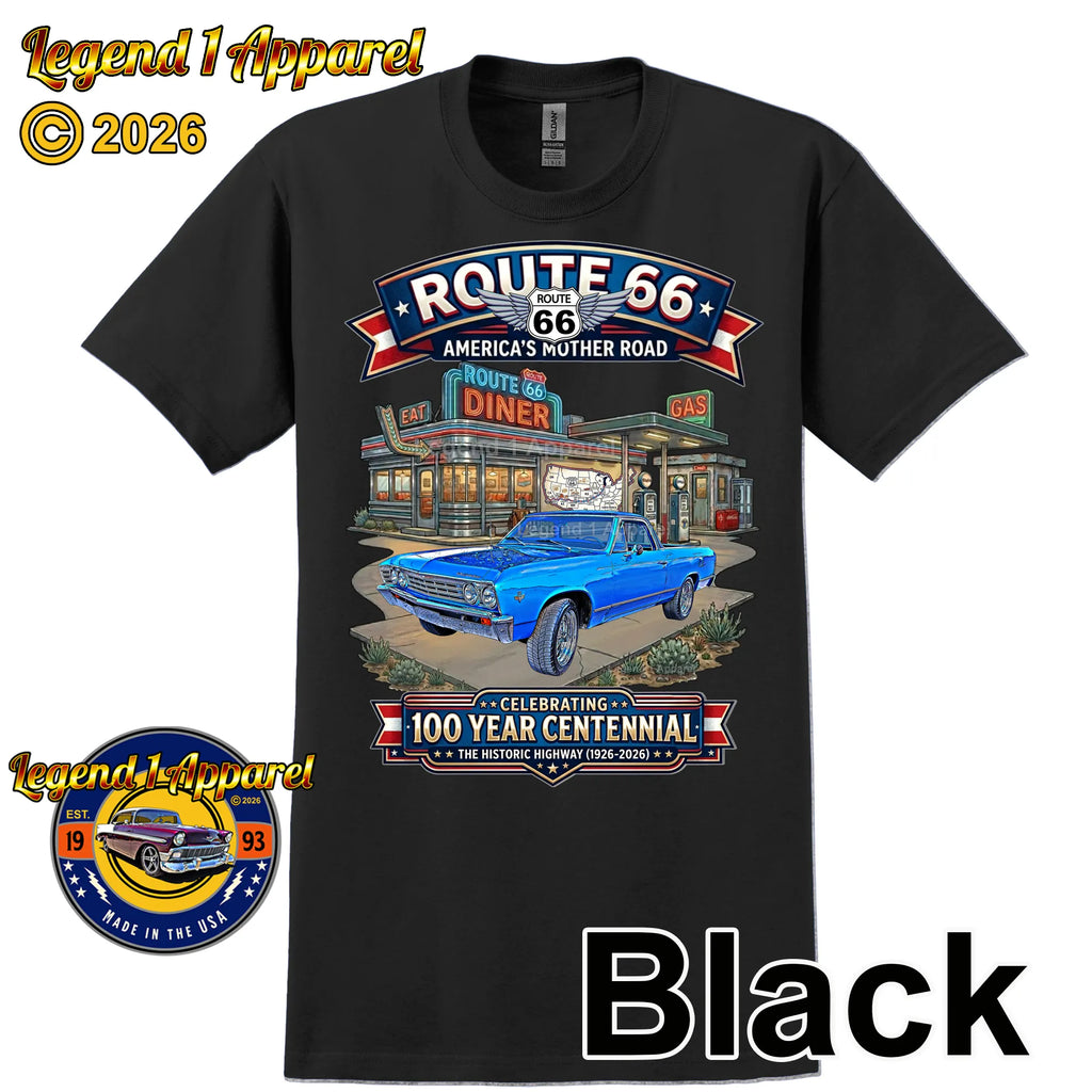 1966 Chevrolet El Camino Classic Truck Graphic Tee – Route 66 Centennial T-Shirt