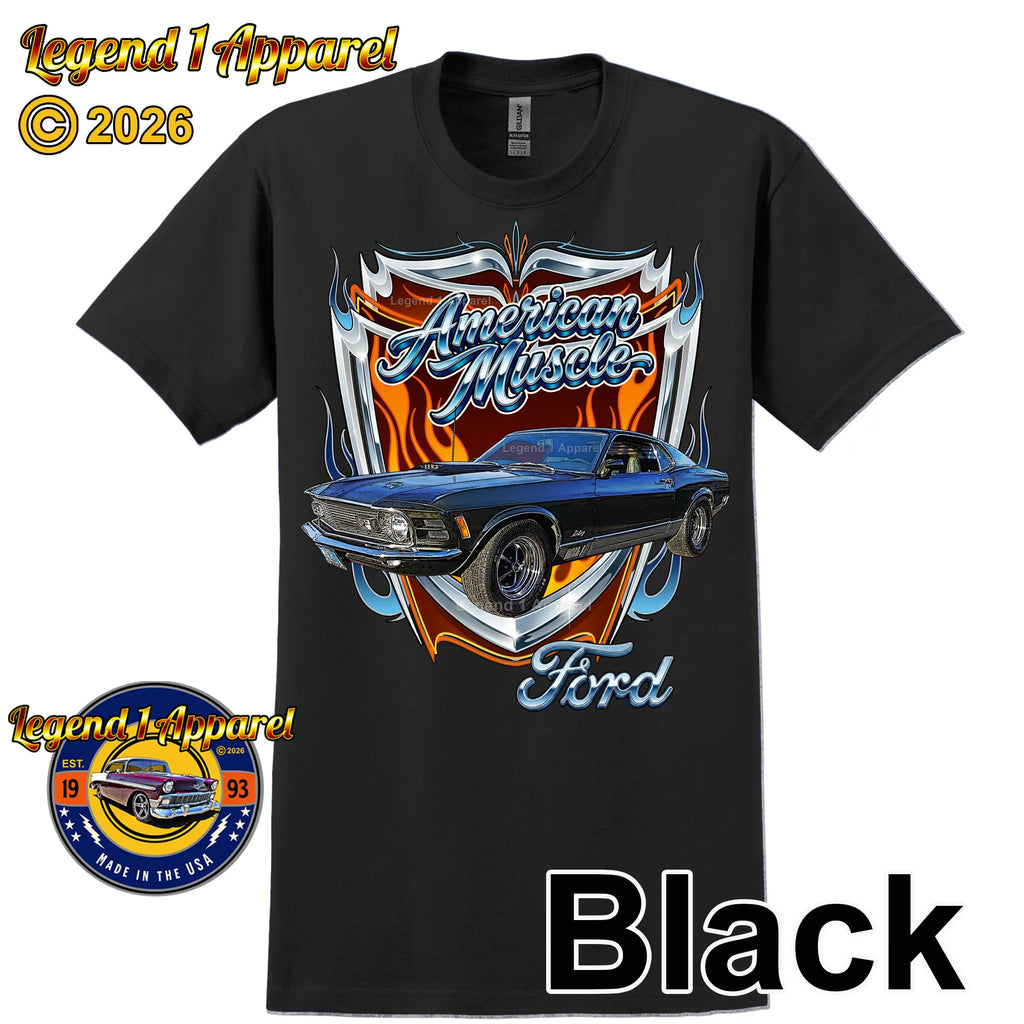 1970 Ford Mustang Fastback Mach 1 Classic Car Graphic Tee – American Muscle T-Shirt