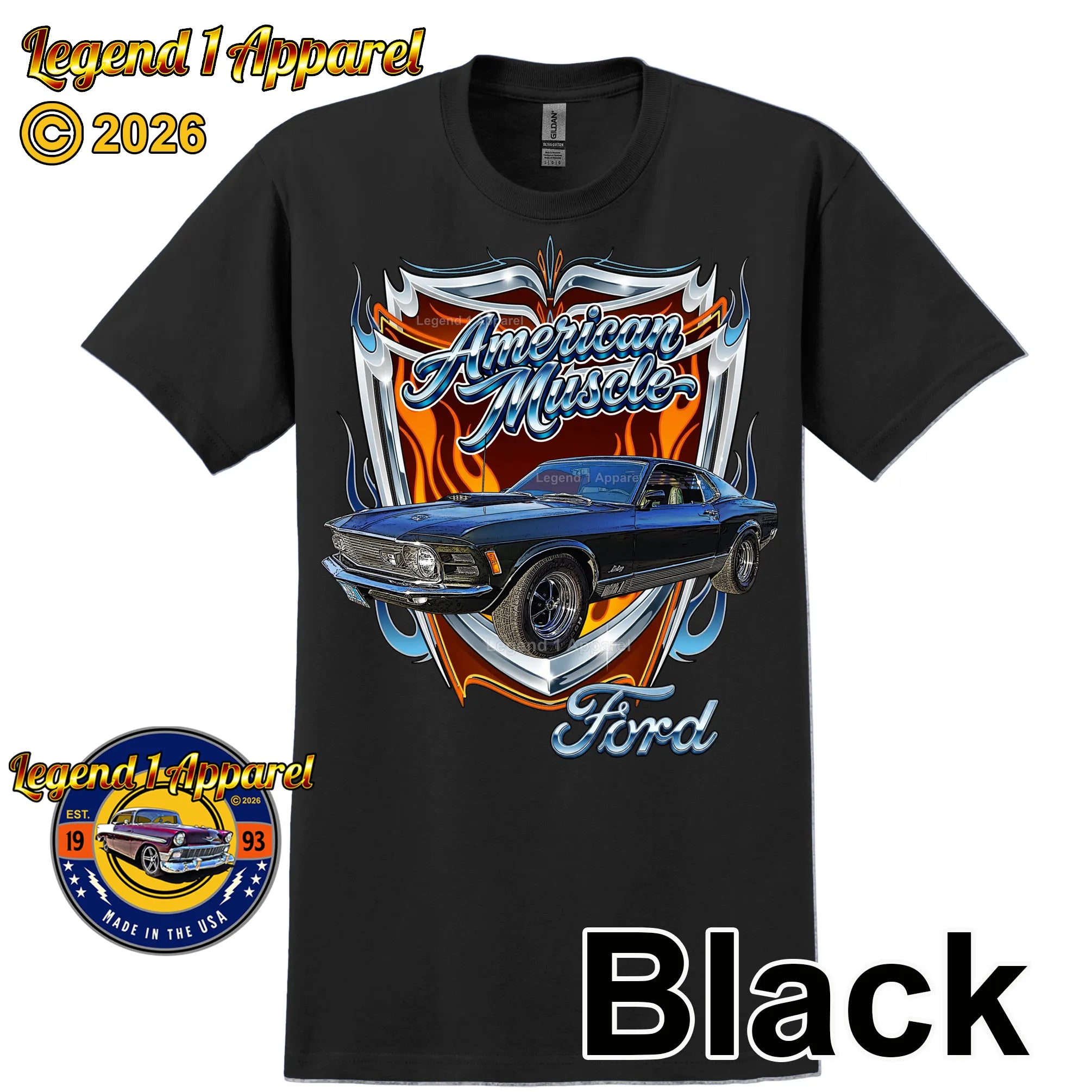 1970 Ford Mustang Fastback Mach 1 Classic Car Graphic Tee – American Muscle T-Shirt