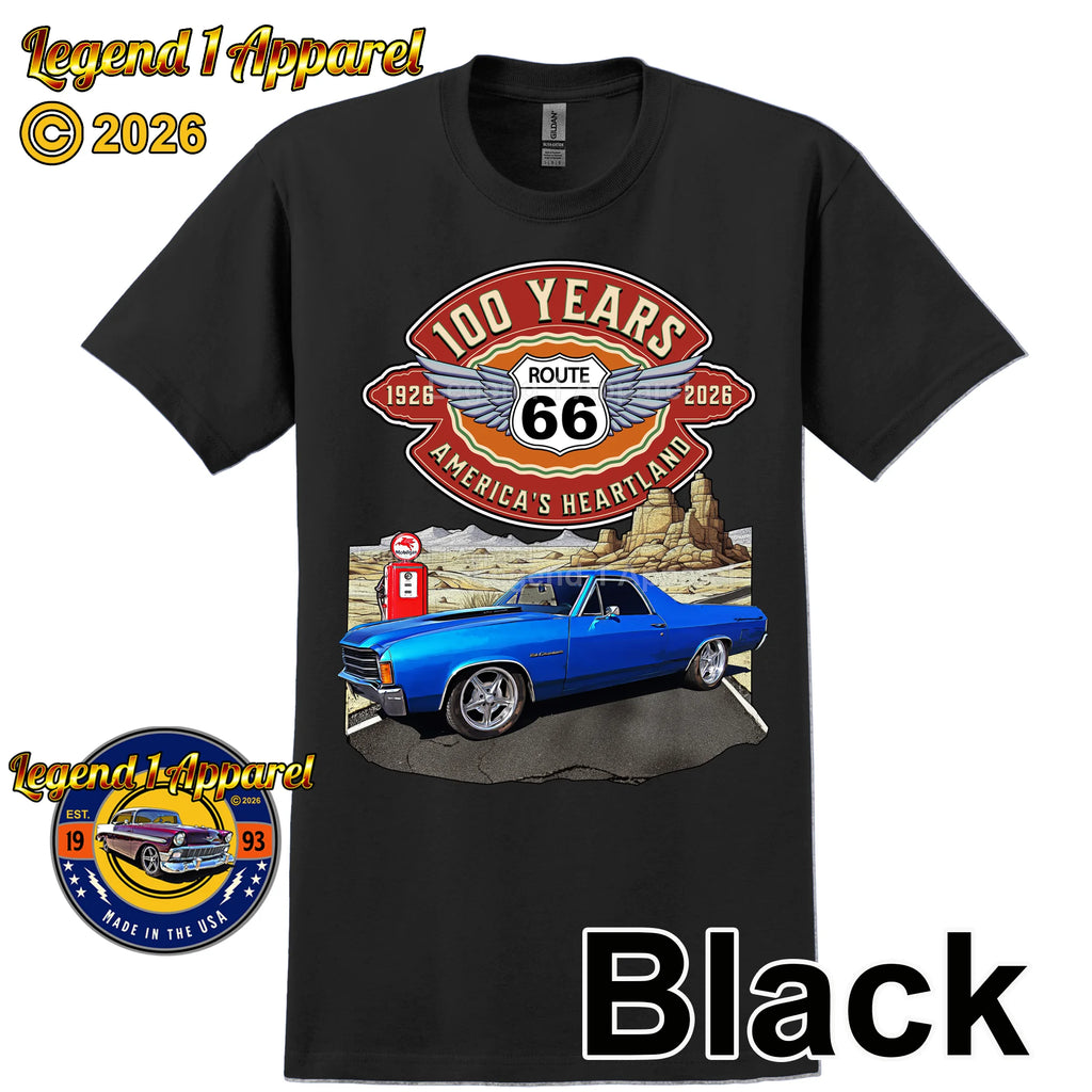 1972 Chevrolet El Camino Classic Truck Graphic Tee – Route 66 100 Years T-Shirt