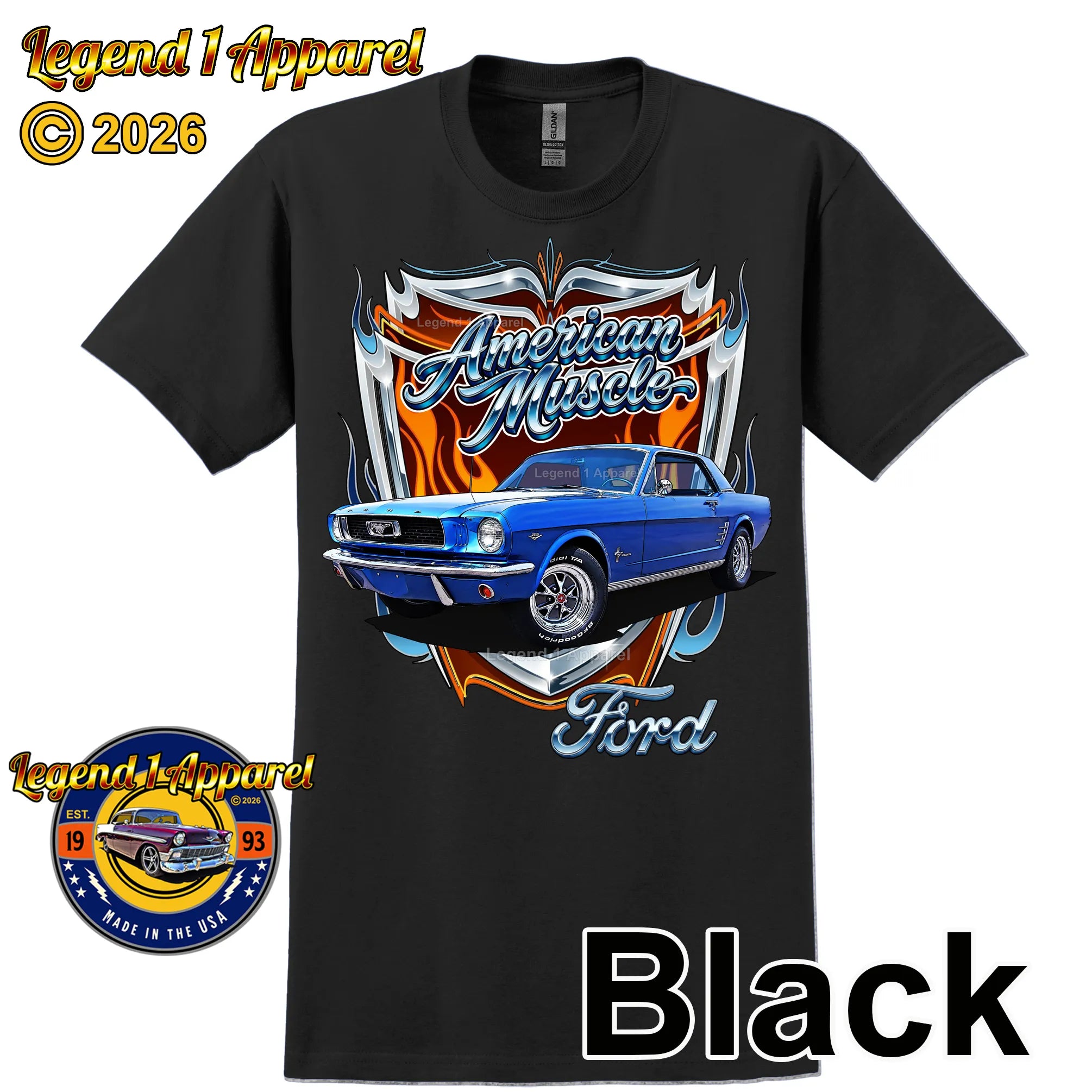 1966 Ford Mustang Hardtop Car Graphic Tee – American Muscle T-Shirt