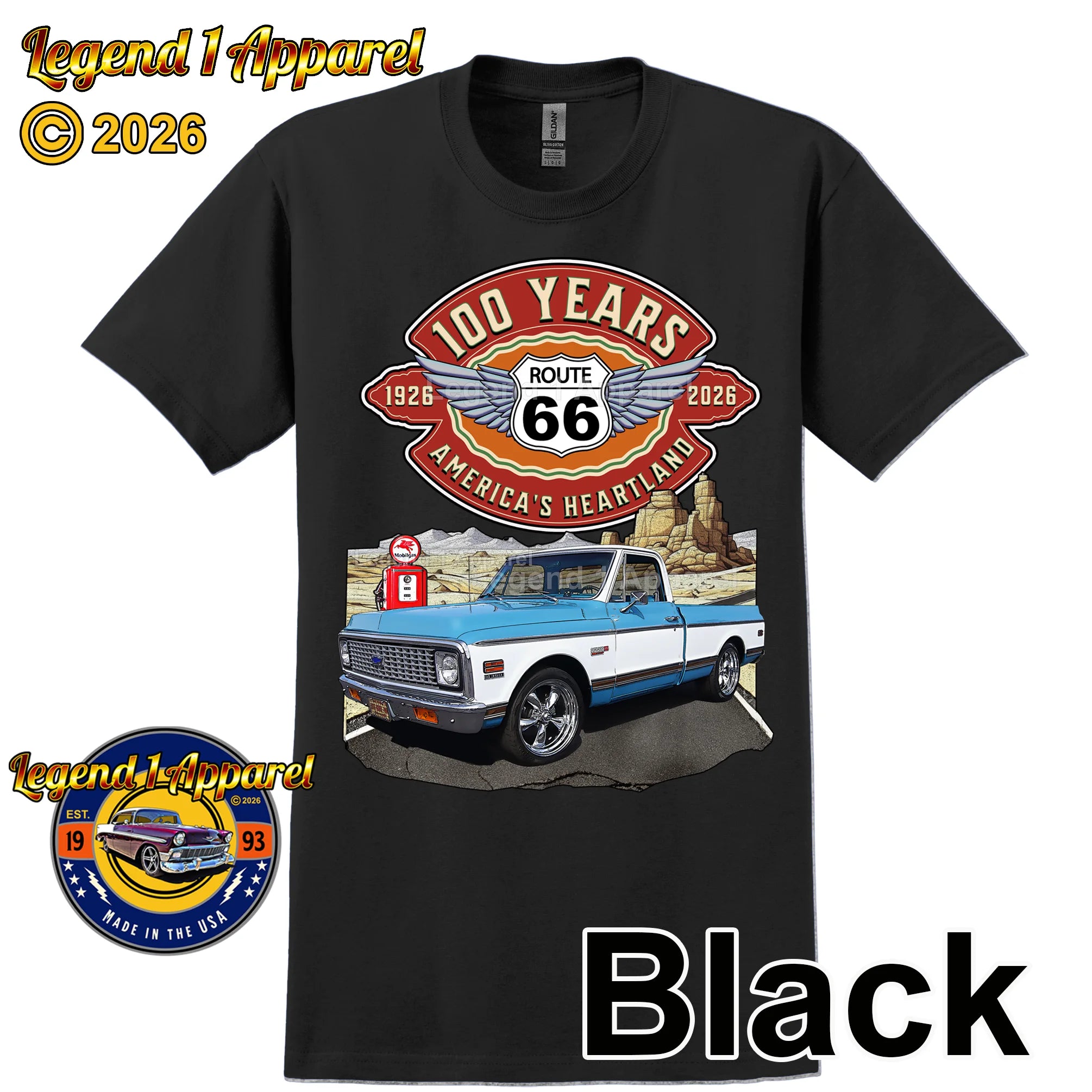 1972 Chevrolet Pick up Classic Truck Graphic Tee – Route 66 100 Years T-Shirt