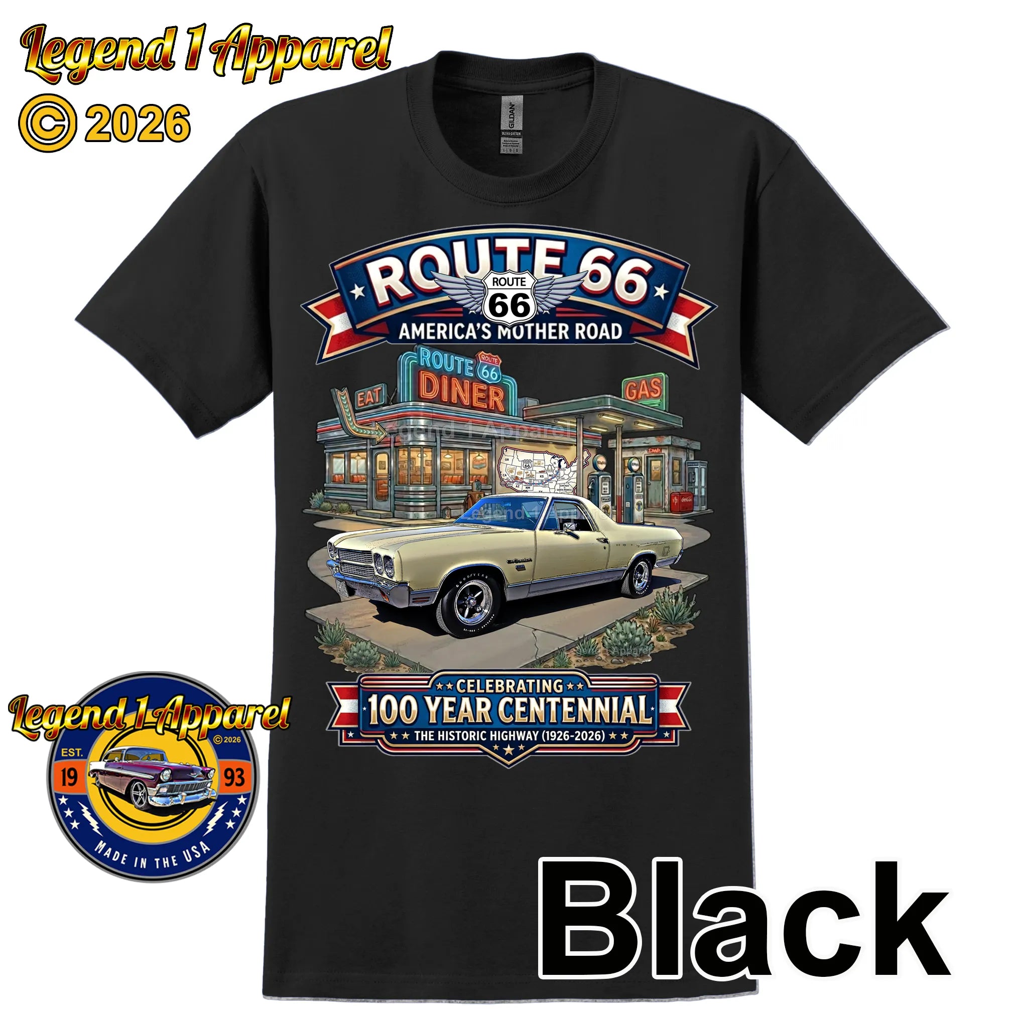 1970 Chevrolet El Camino Classic Truck Graphic Tee – Route 66 Centennial T-Shirt