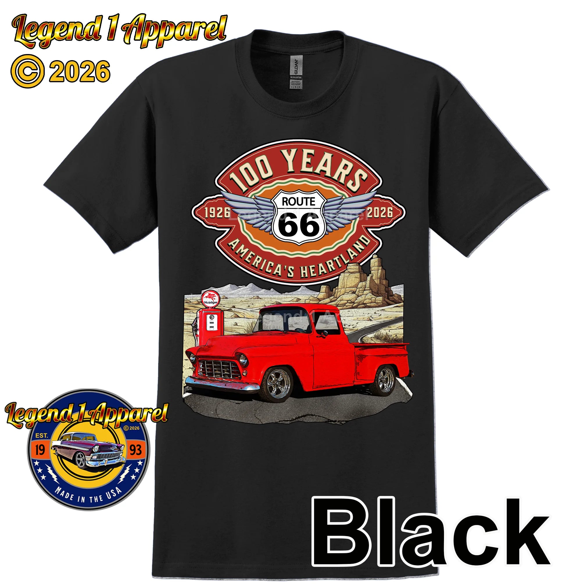 1956 Chevrolet Pick up Classic Truck Graphic Tee – Route 66 100 Years T-Shirt