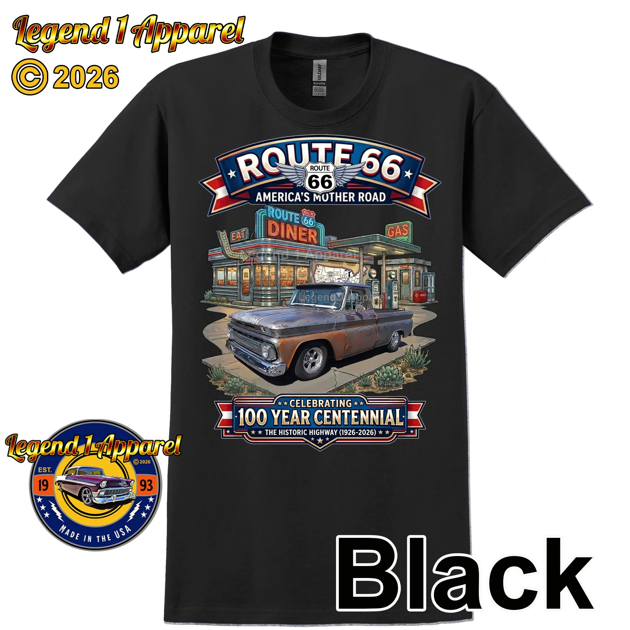 1965 Chevrolet Pick Up Classic Truck Graphic Tee – Route 66 Centennial T-Shirt