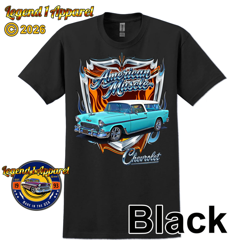 1955 Chevy Bel Air Nomad American Muscle T-Shirt –55 Chevrolet Nomad Classic Car Graphic Tee