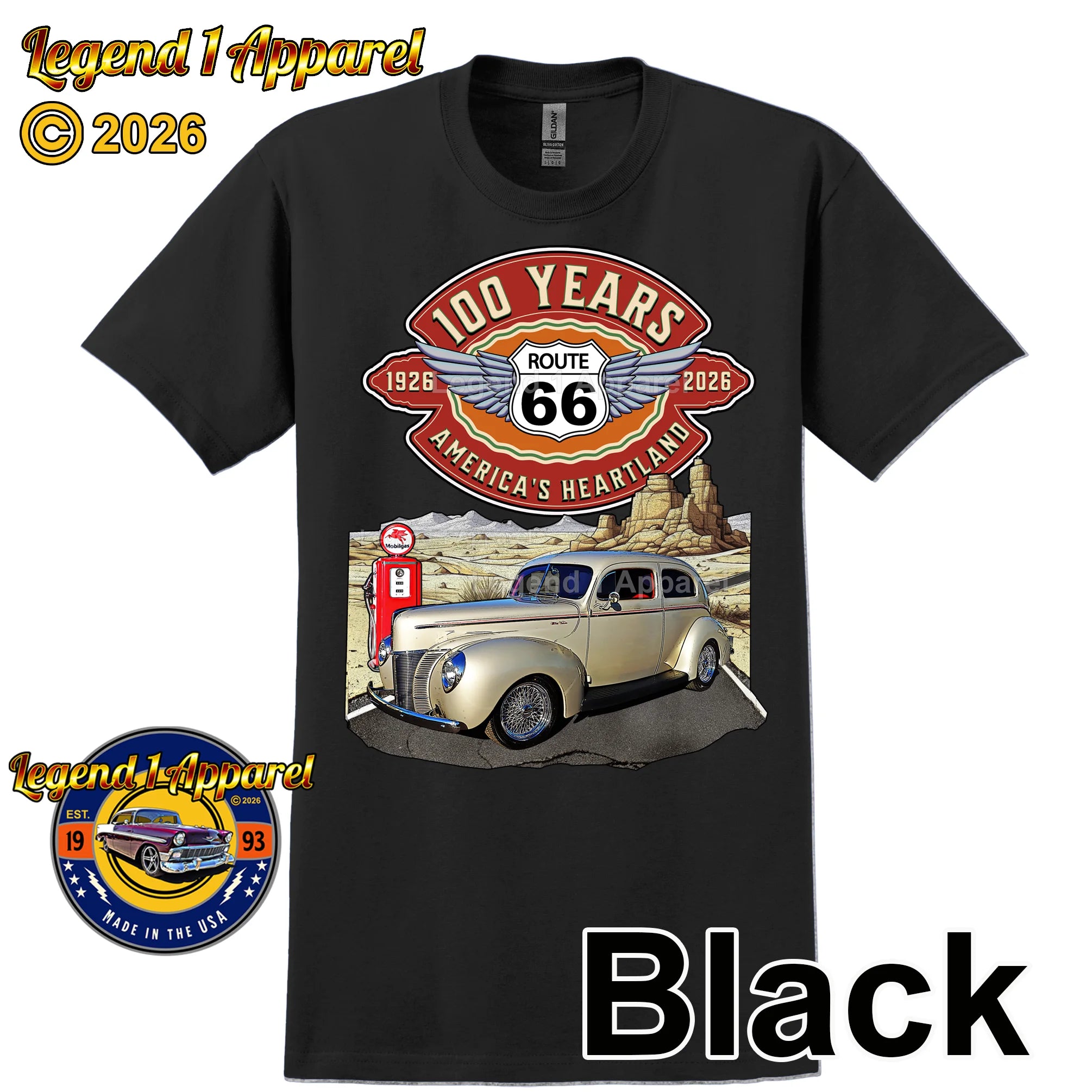 1940 Ford Coupe Classic Car Graphic Tee – Route 66 100 Years T-Shirt