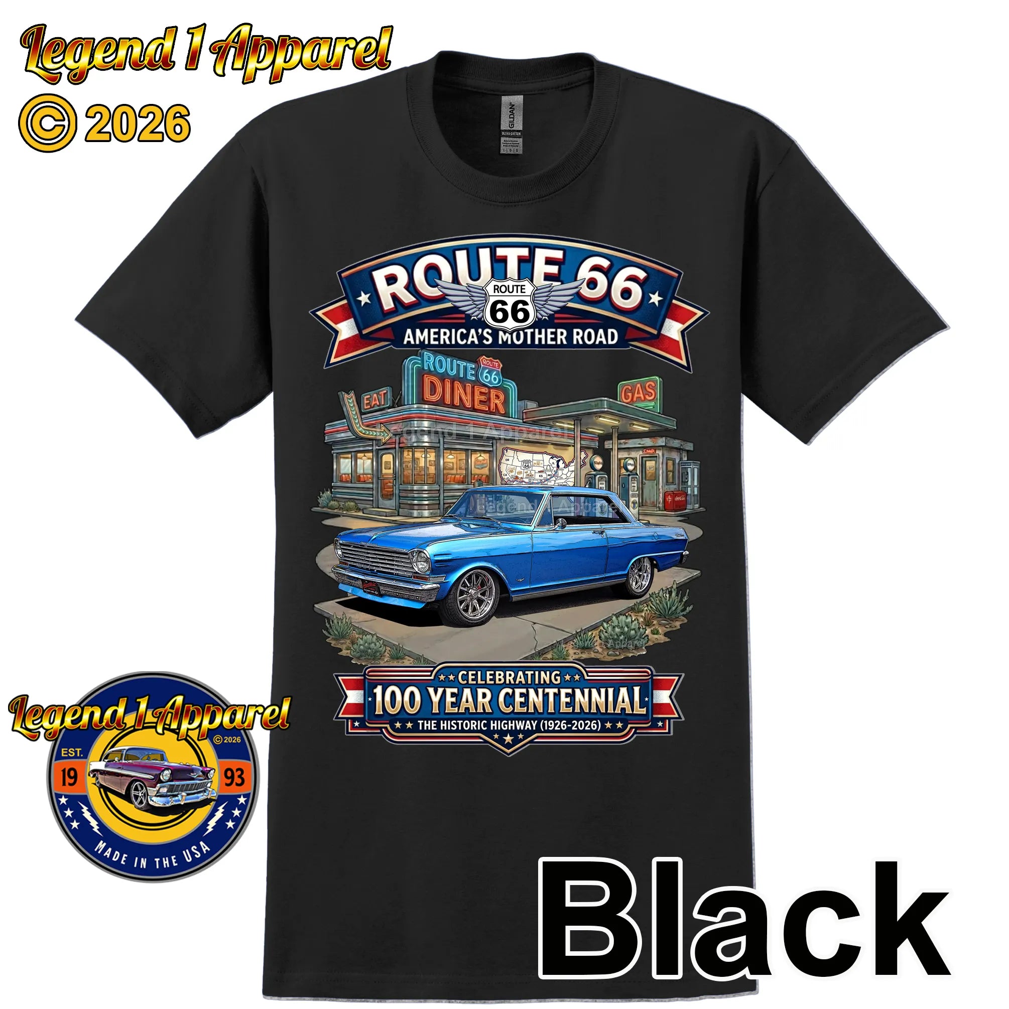 1963 Chevrolet Nova SS Classic Car Graphic Tee – Route 66 Centennial T-Shirt