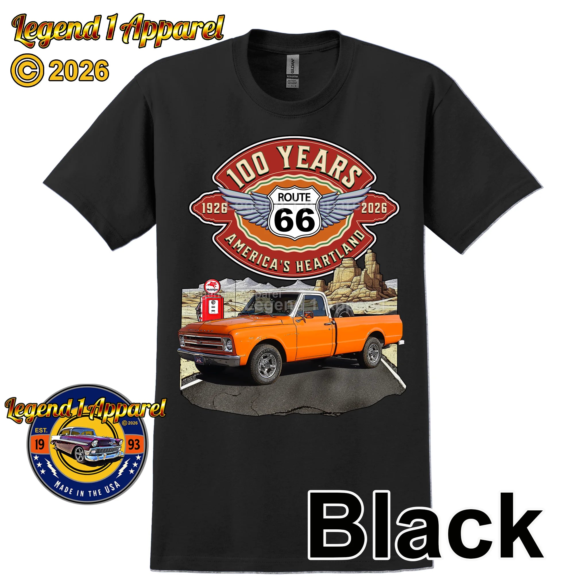 1967 Chevrolet Pick up Classic Truck Graphic Tee – Route 66 100 Years T-Shirt