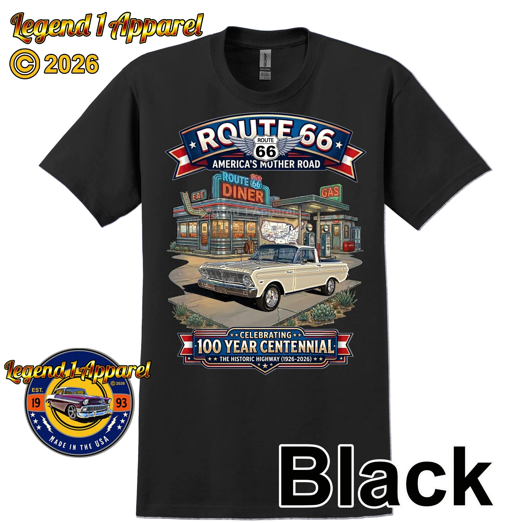 1965 Ford Ranchero Classic Car Graphic Tee – Route 66 Centennial T-Shirt