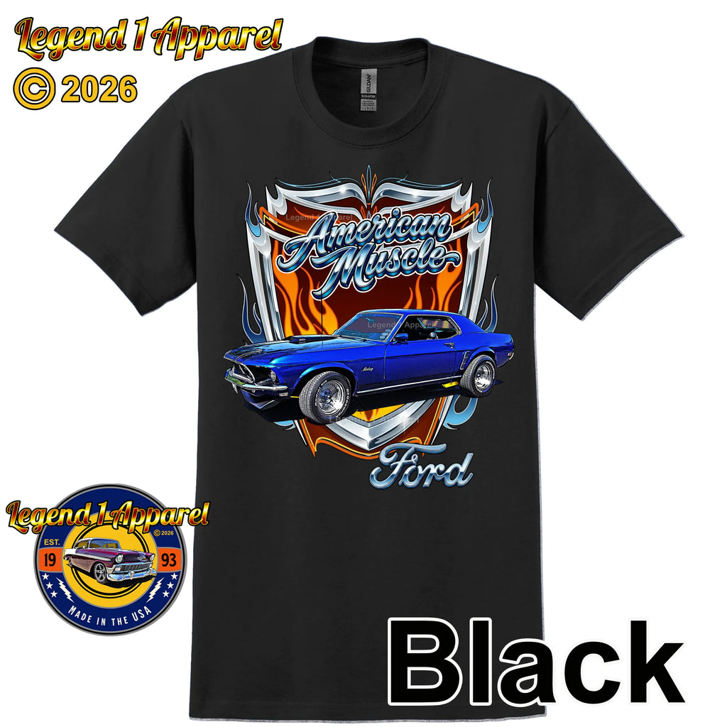 1969 Ford Mustang Classic Car Graphic Tee – American Muscle T-Shirt