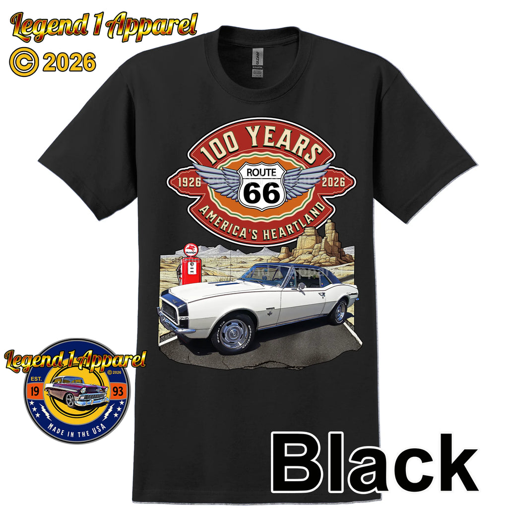 1967 Chevrolet Camaro Classic Car Graphic Tee – Route 66 100 Years T-Shirt