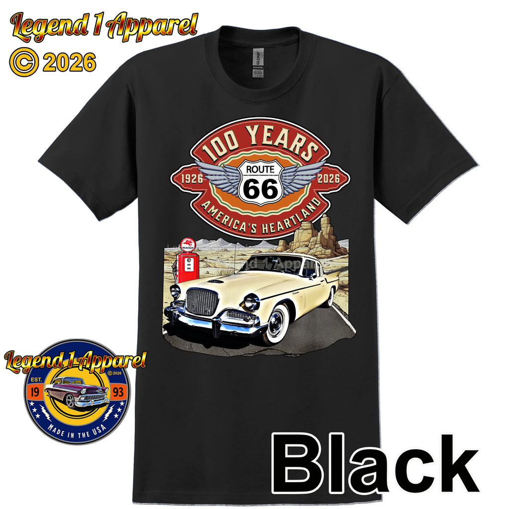 1958 Studebaker Silver Hawk Classic Car Graphic Tee – Route 66 100 Years T-Shirt