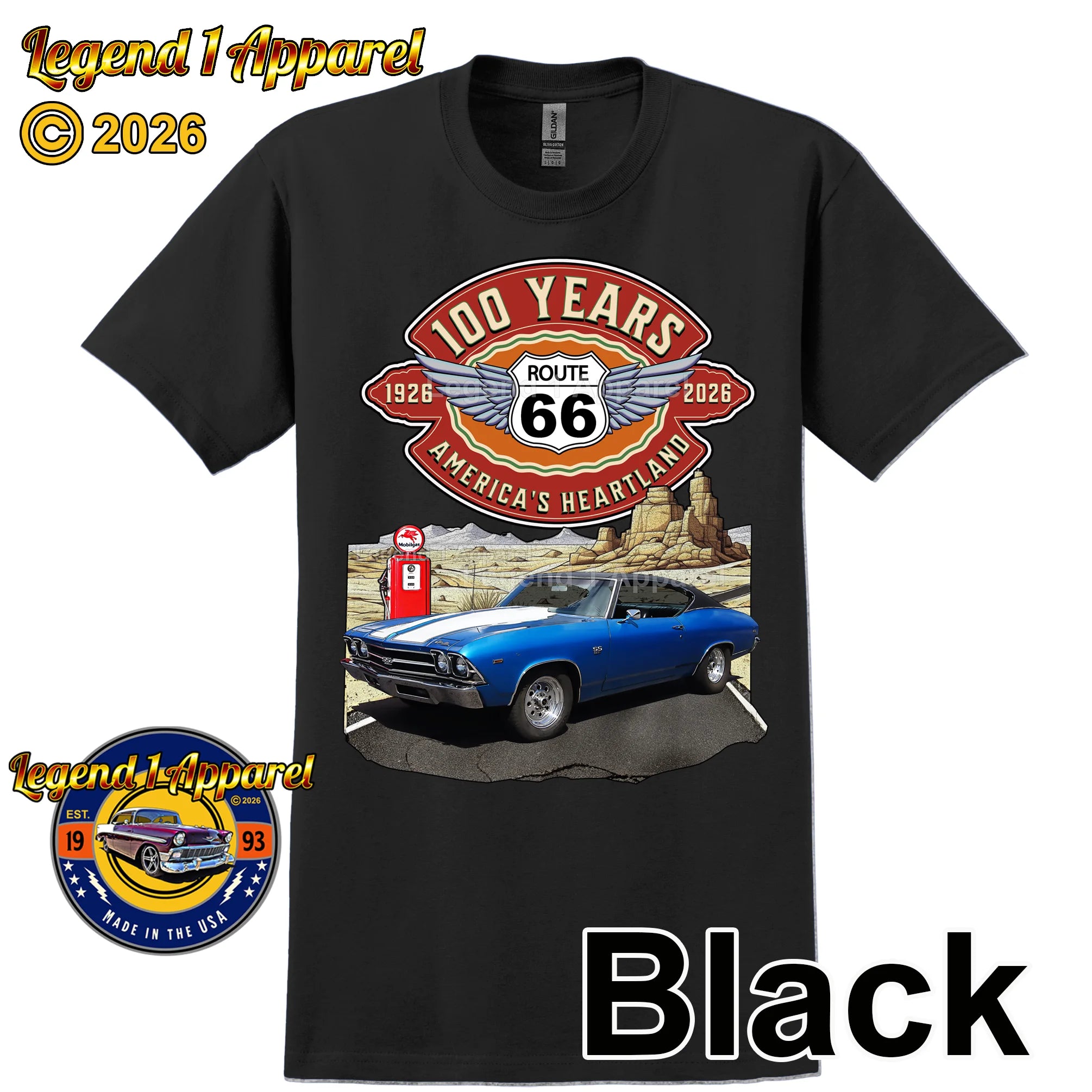 1969 Chevrolet Chevelle SS Classic Car Graphic Tee – Route 66 100 Years T-Shirt