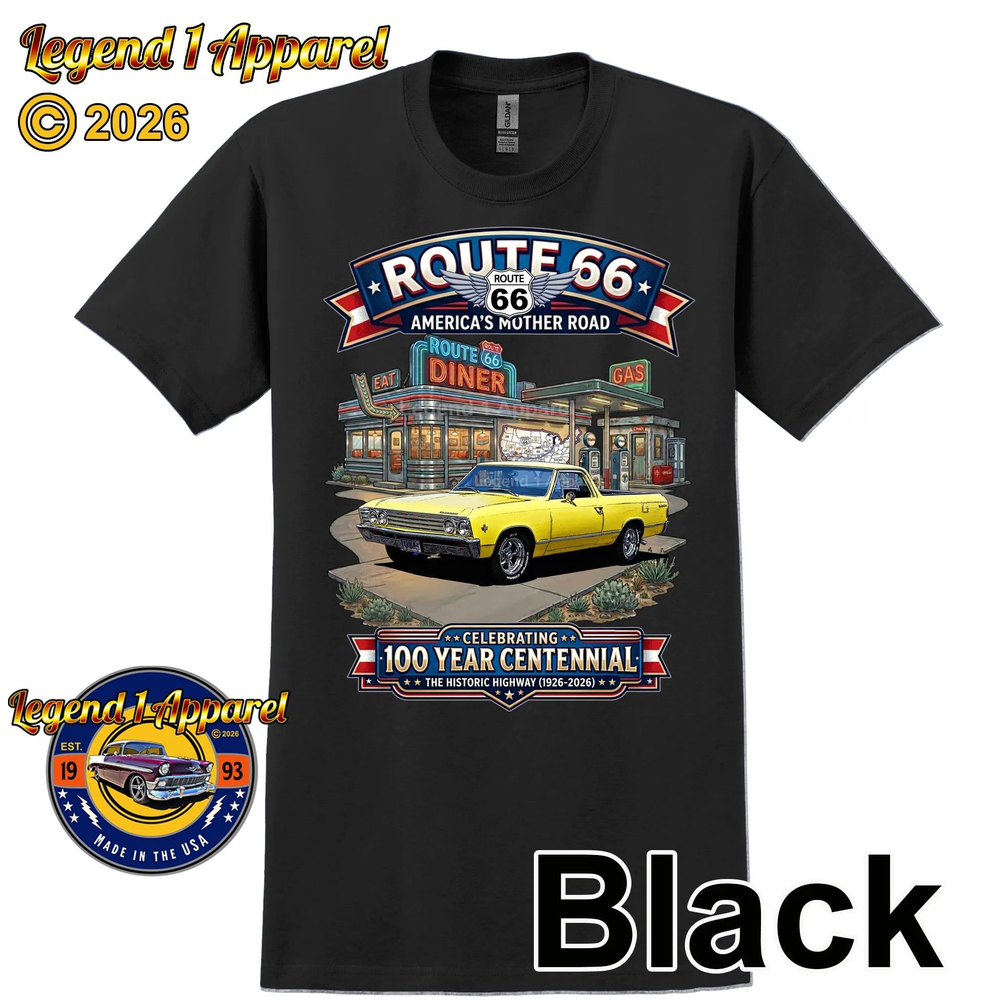 1967 Chevrolet El Camino Classic Truck Graphic Tee – Route 66 Centennial T-Shirt