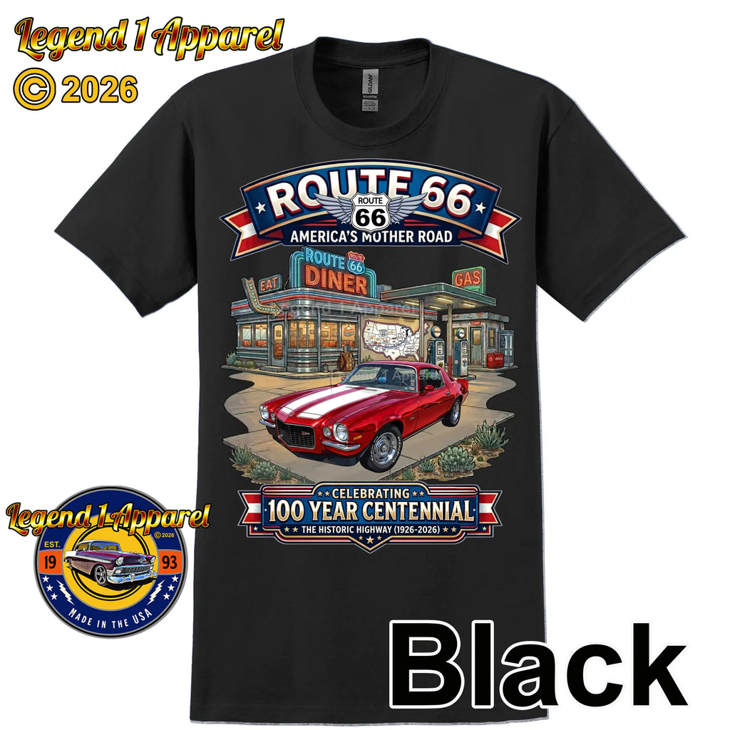 1970 Chevrolet Camaro Classic Car Graphic Tee – Route 66 Centennial T-Shirt