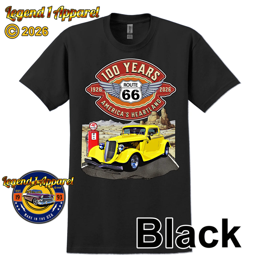 1934 Ford Coupe Classic Car Graphic Tee – Route 66 100 Years T-Shirt