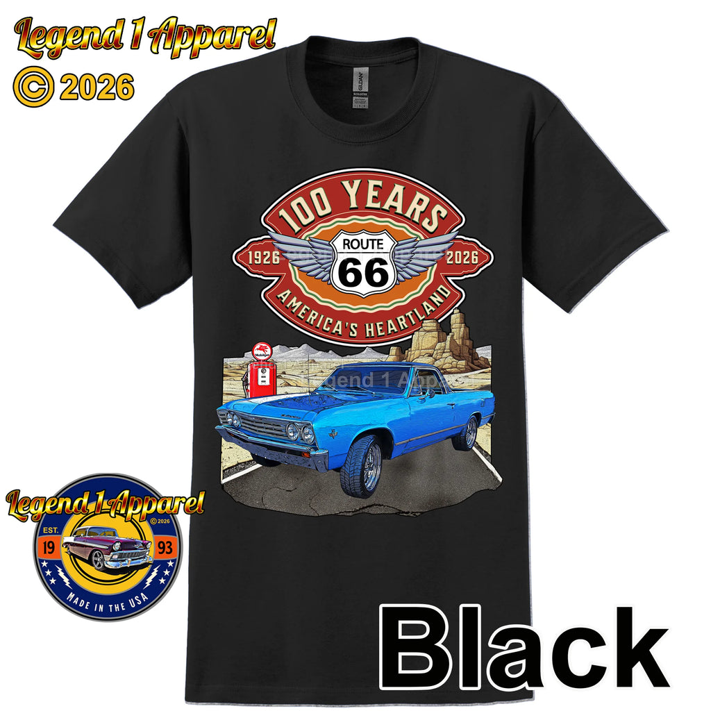 1966 Chevrolet El Camino Classic Truck Graphic Tee – Route 66 100 Years T-Shirt