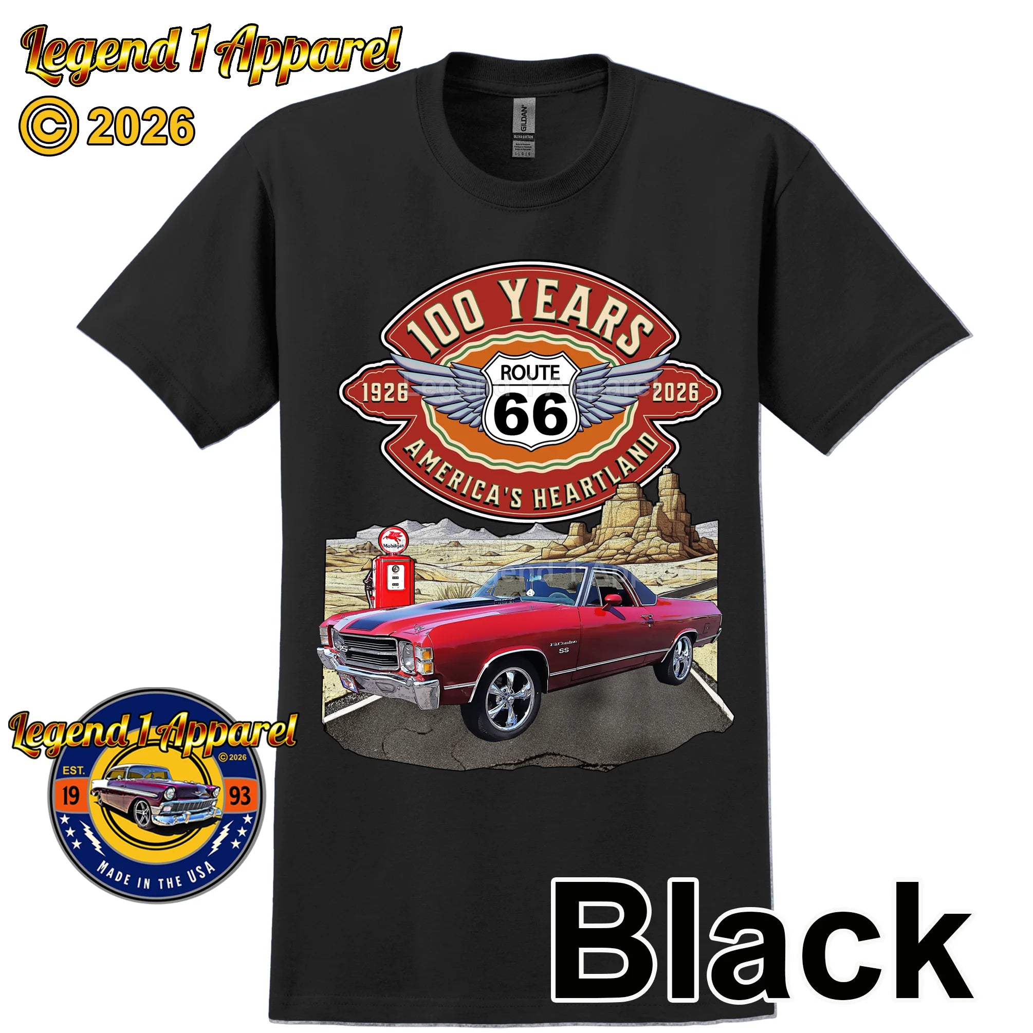 1971 Chevrolet El Camino Classic Truck Graphic Tee – Route 66 100 Years T-Shirt (Copy)